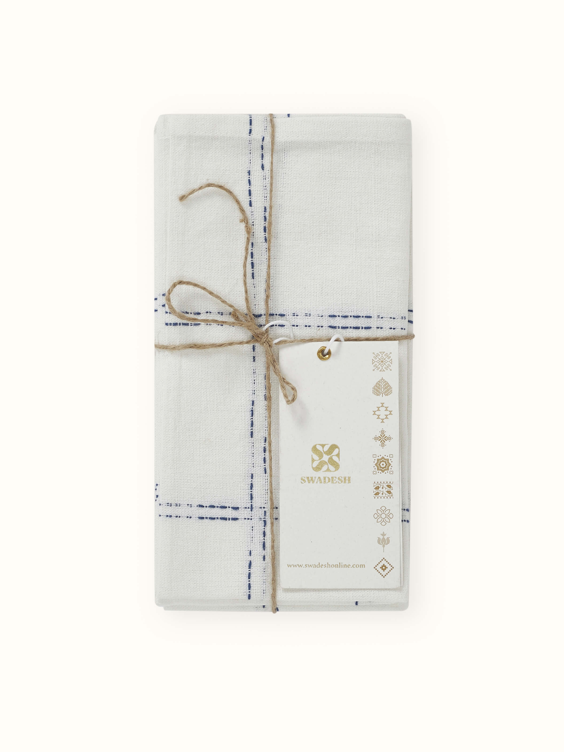 Vastav Indigo Checks Cotton Handloom Dinner Napkins (6 Pcs)