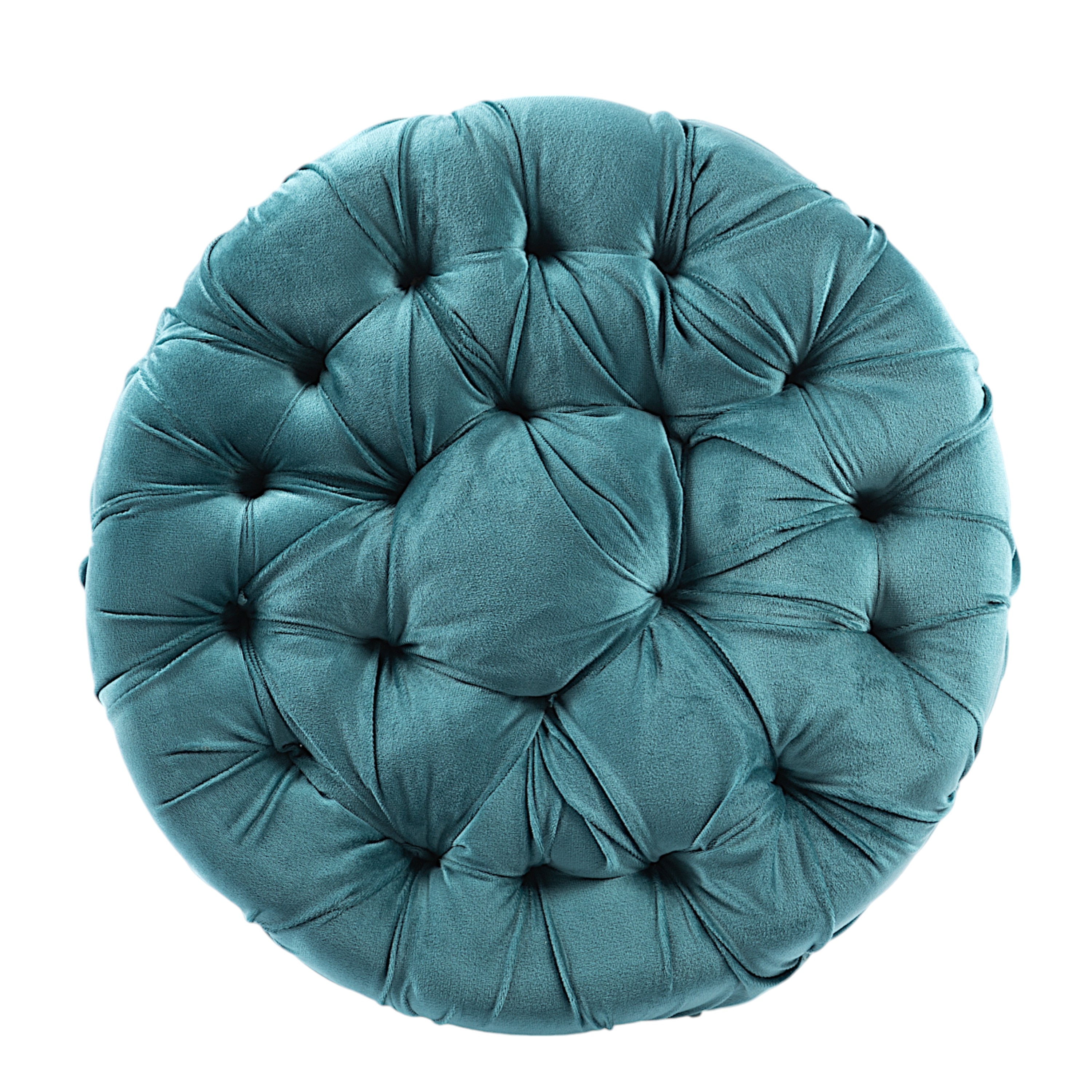 Louisville Acacia Wood Accent Round Pouf Stool in Turquoise