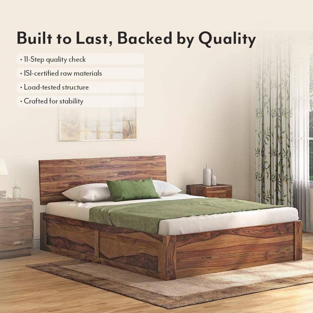 Boston Solid Wood King Size Hydraulic Storage Bed In Teak Finish
