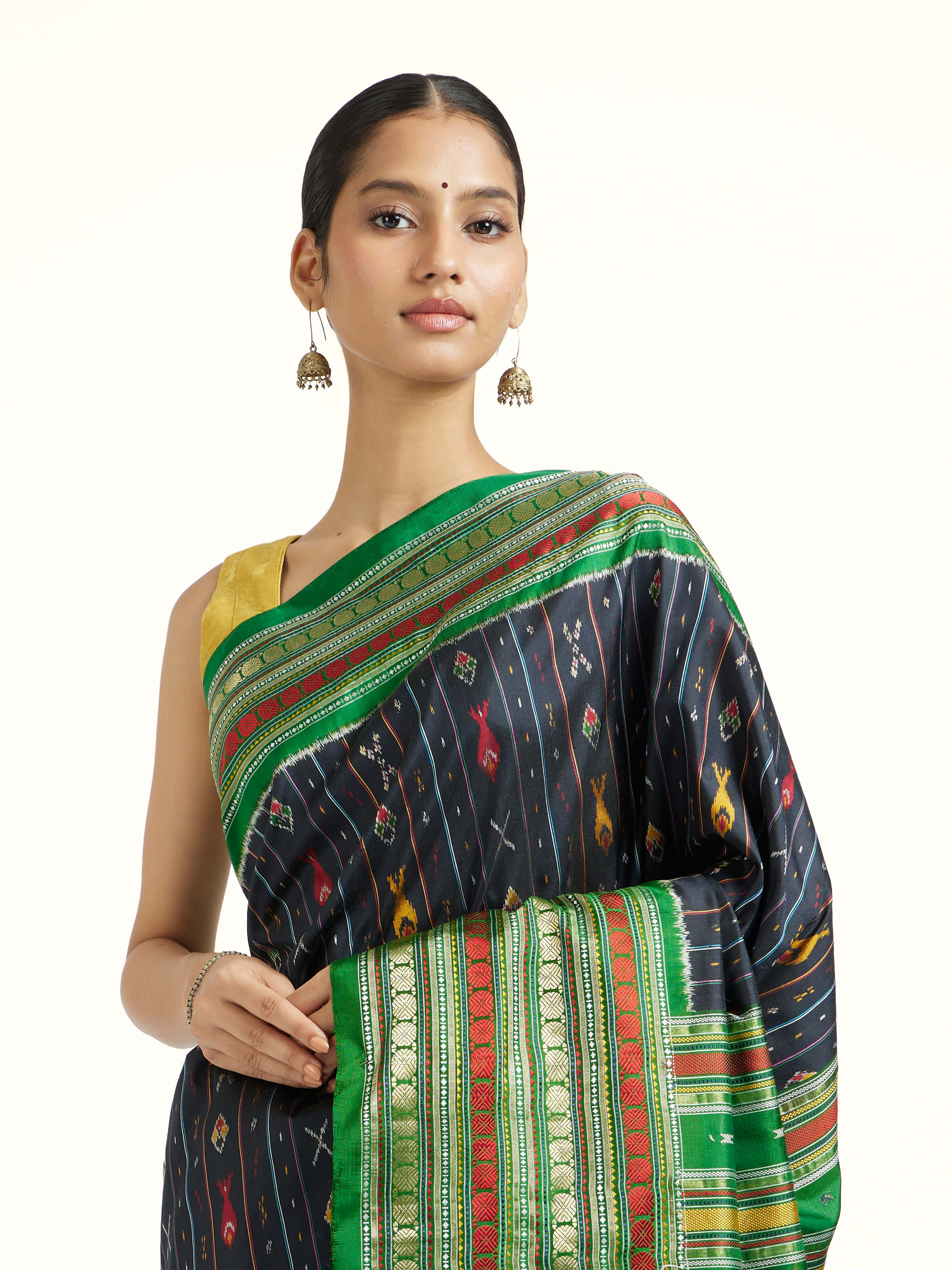 Black Silk Pochampally Single Ikat Saree