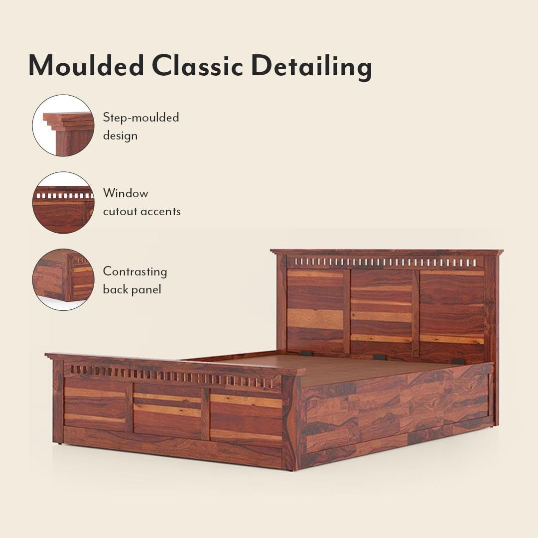 Fidora Solid Wood King Size Hydraulic Storage Bed In Honey Finish