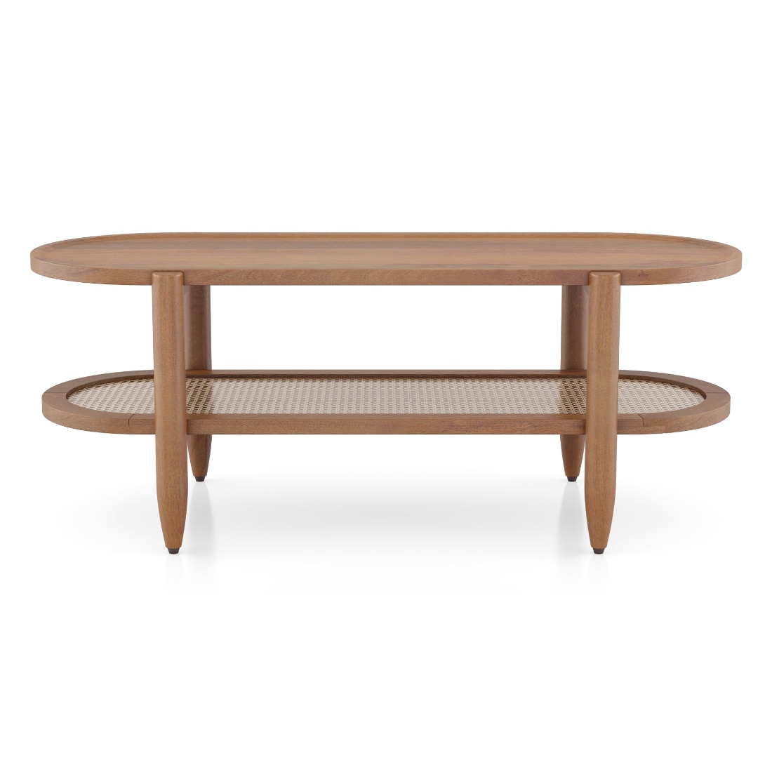 Tora Solid Wood And Cane With Glass Coffee Table In Amber Walnut Finish