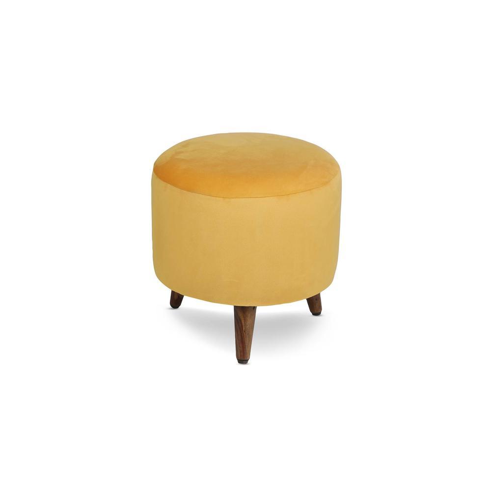 Freya Solid Wood  Ottomon in  Yellow Colour
