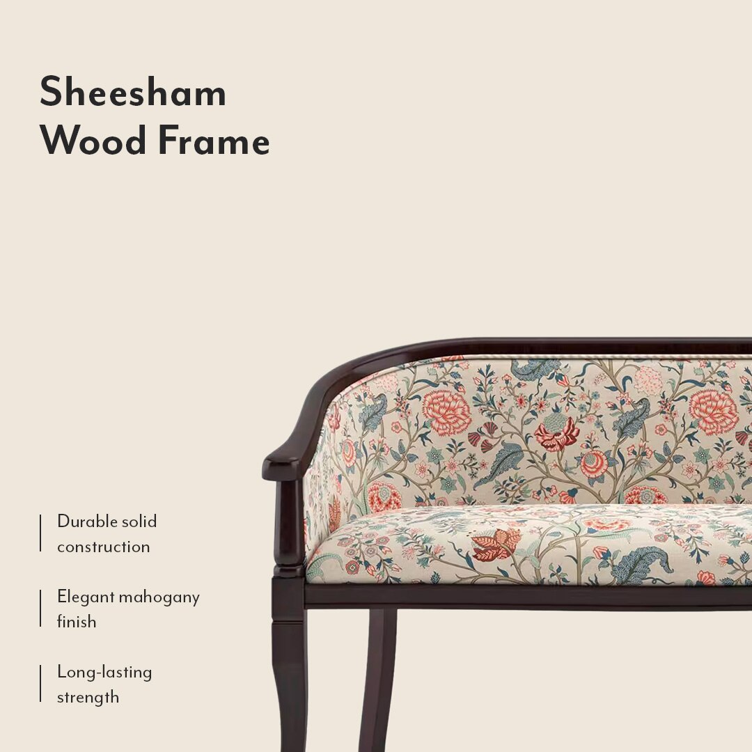 Florence Loveseat 2 Seater In Mahogany Finish With Calico Floral Retreat Fabric Colour