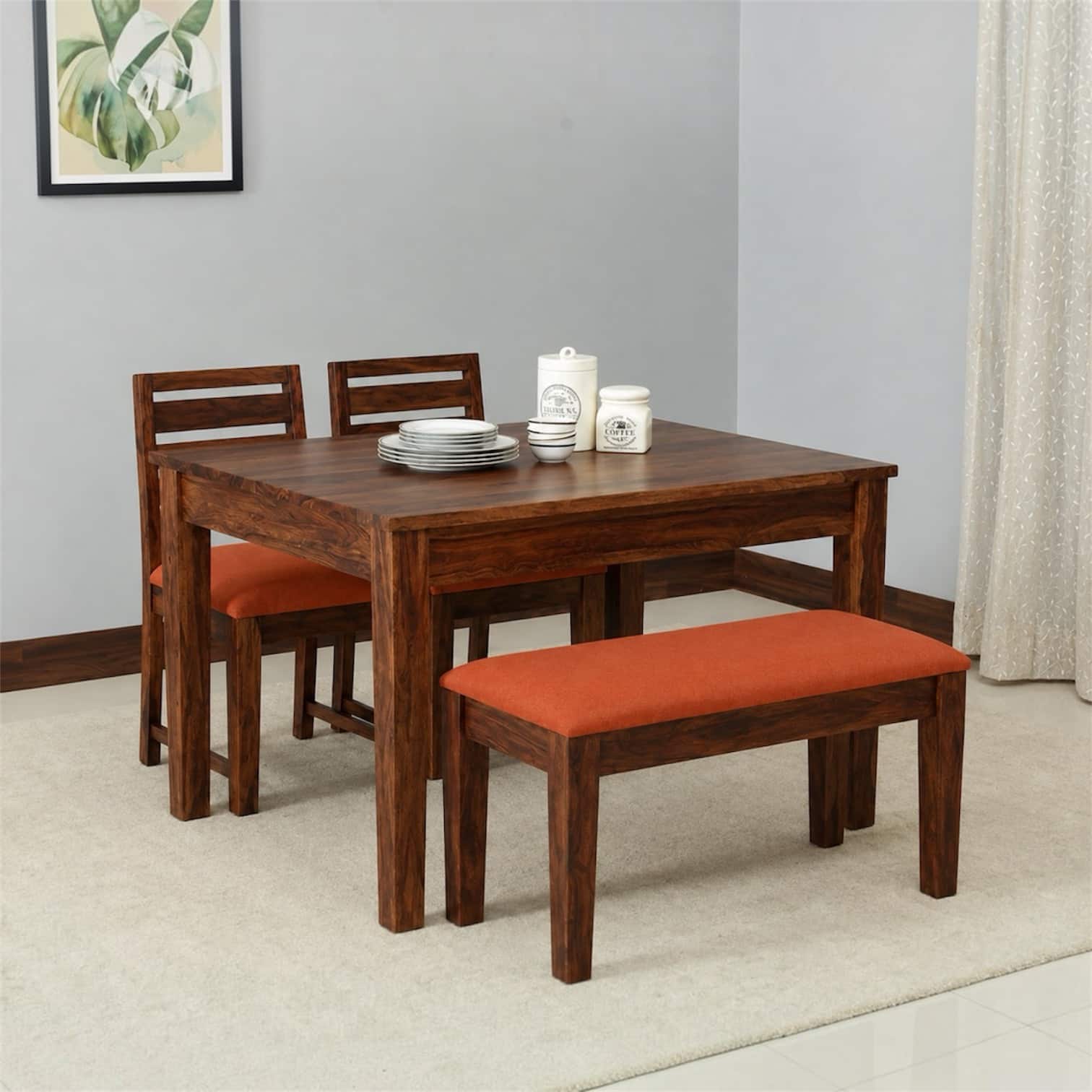 Arbor 4 Seater Dining Set with Orange Cushioned Bench