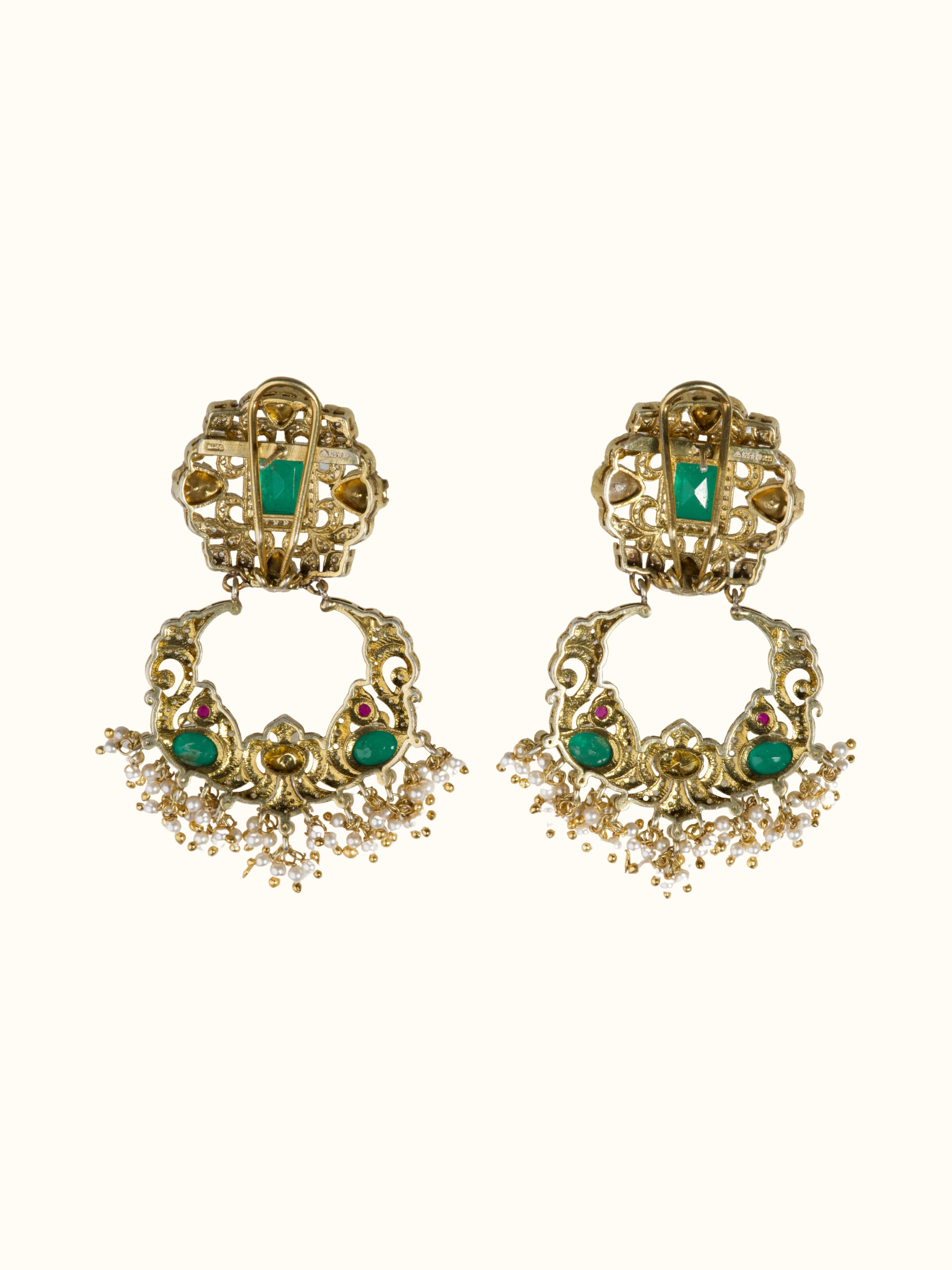 Back side view of silver smithing drop earrings