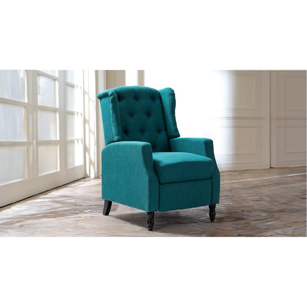 Louis Solid Wood One Seater Manual Recliner in Blue Colour