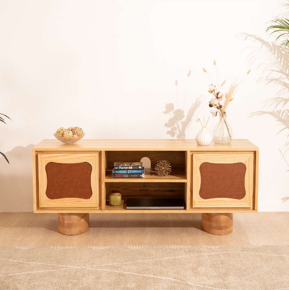 Luna Solid Wood TV Unit in Brown Colour - Orange Tree