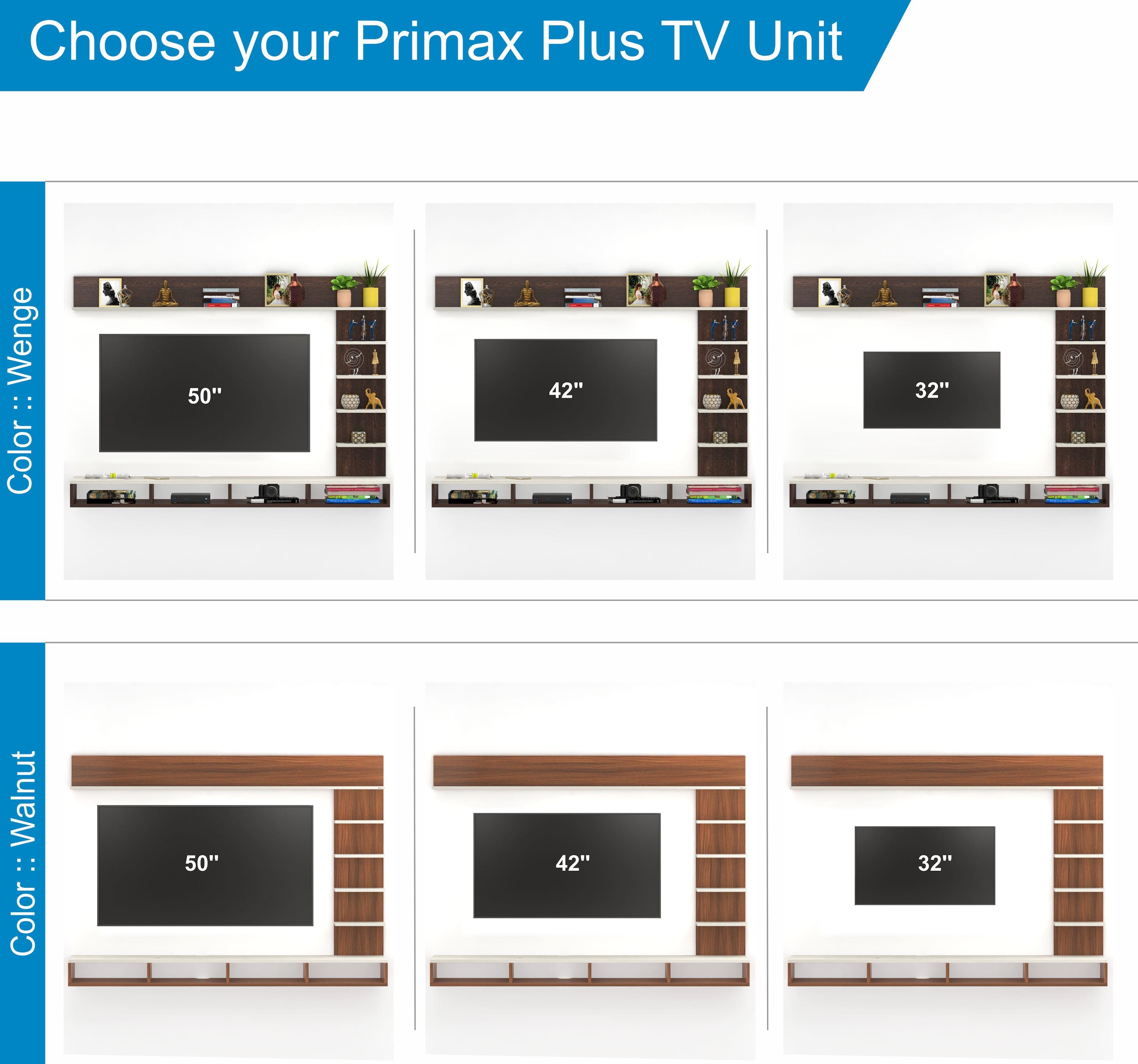 Primax Plus Large Engineering Wood Wall Mount Tv Unit In Wenge & White Finish