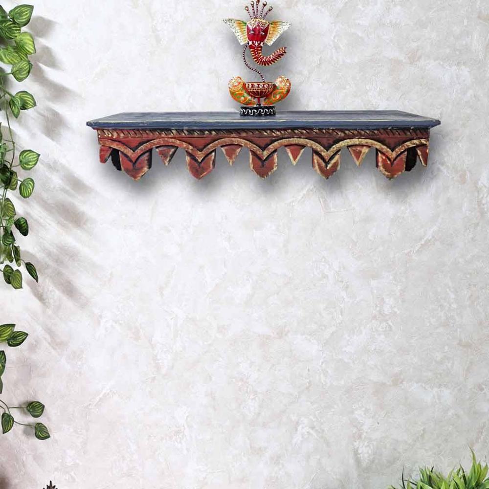 Amaro Red Colour Solid Wood Handcarved Floating Wall shelf