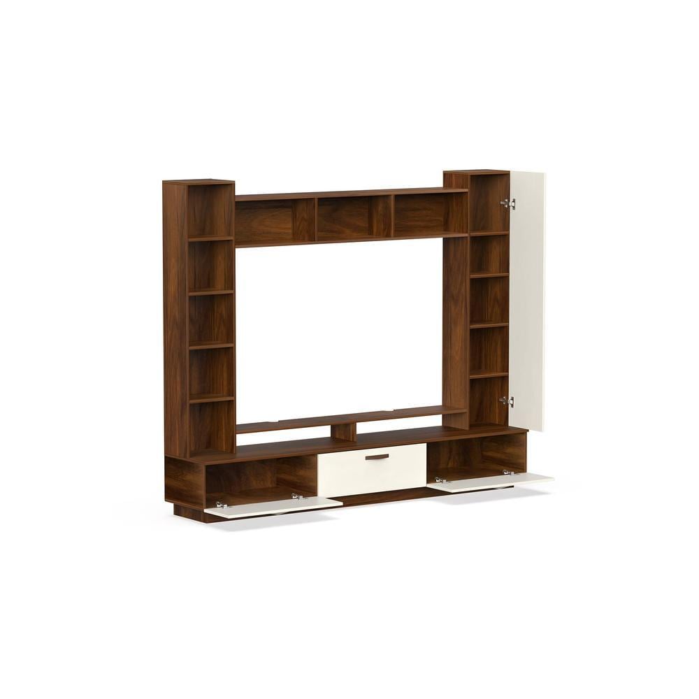 Fenily Engineering Wood TV Entertainment Unit Set Top Box Stand/TV Cabinet with Shelves for Books & Décor Display Unit Bed Living Room Upto 60 Inches (Brown Maple & Beige)