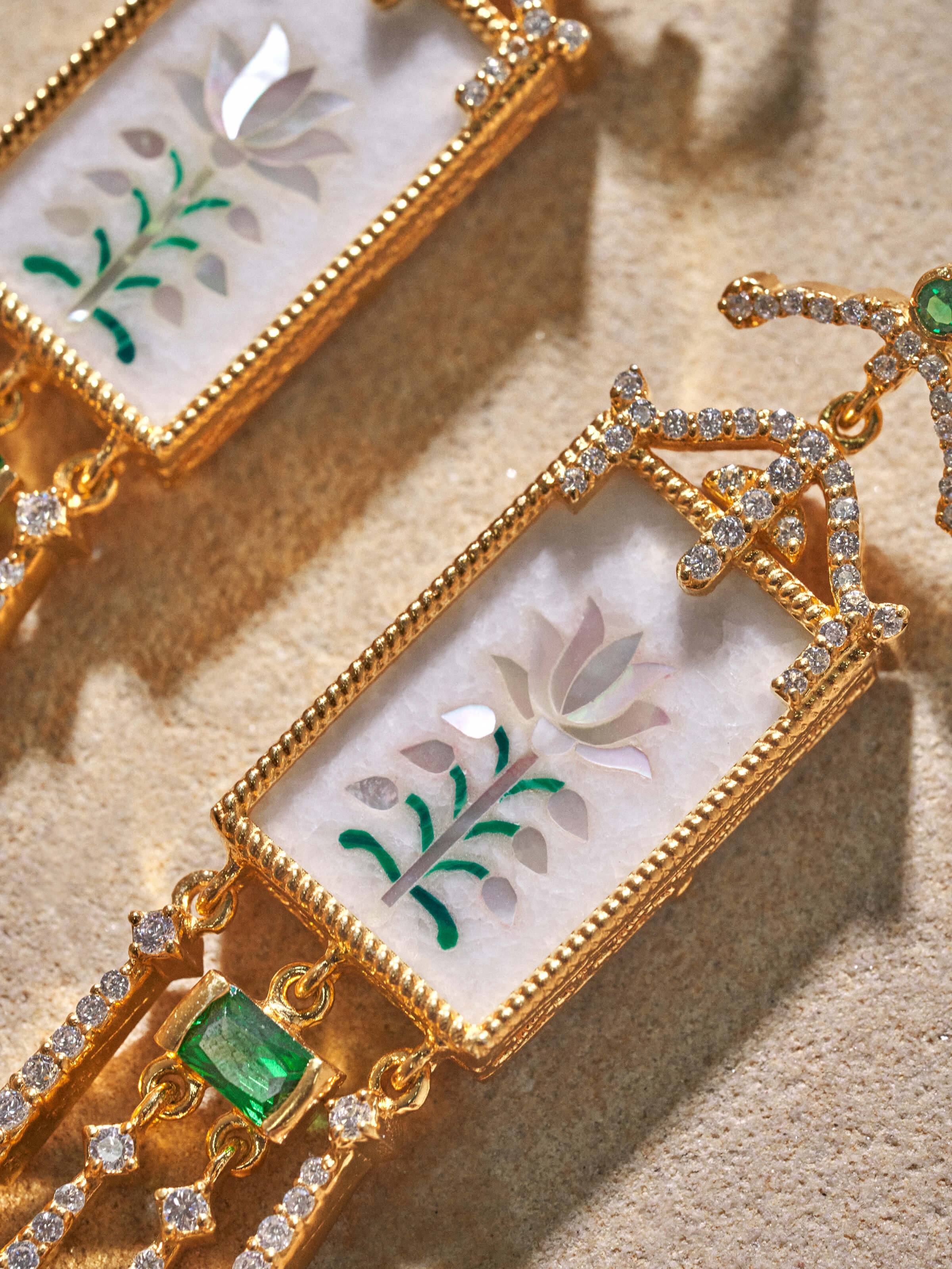 Angled view showing the earrings’ dimensional depth and elegance.