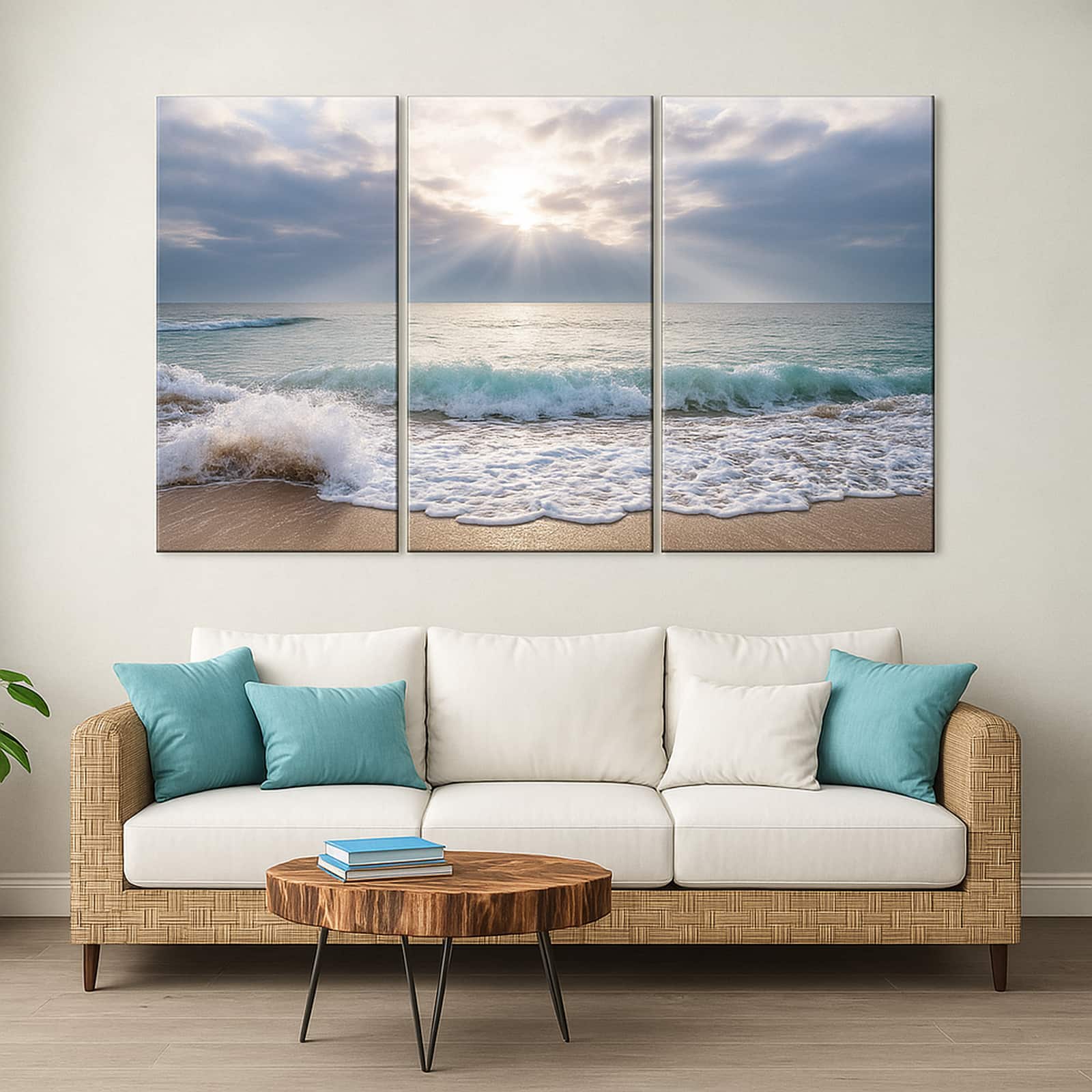 Truss Blue Seascape Sunset Triptych Canvas Wall Prints Canvas Wall Prints Set of 3 Multicolor Matte