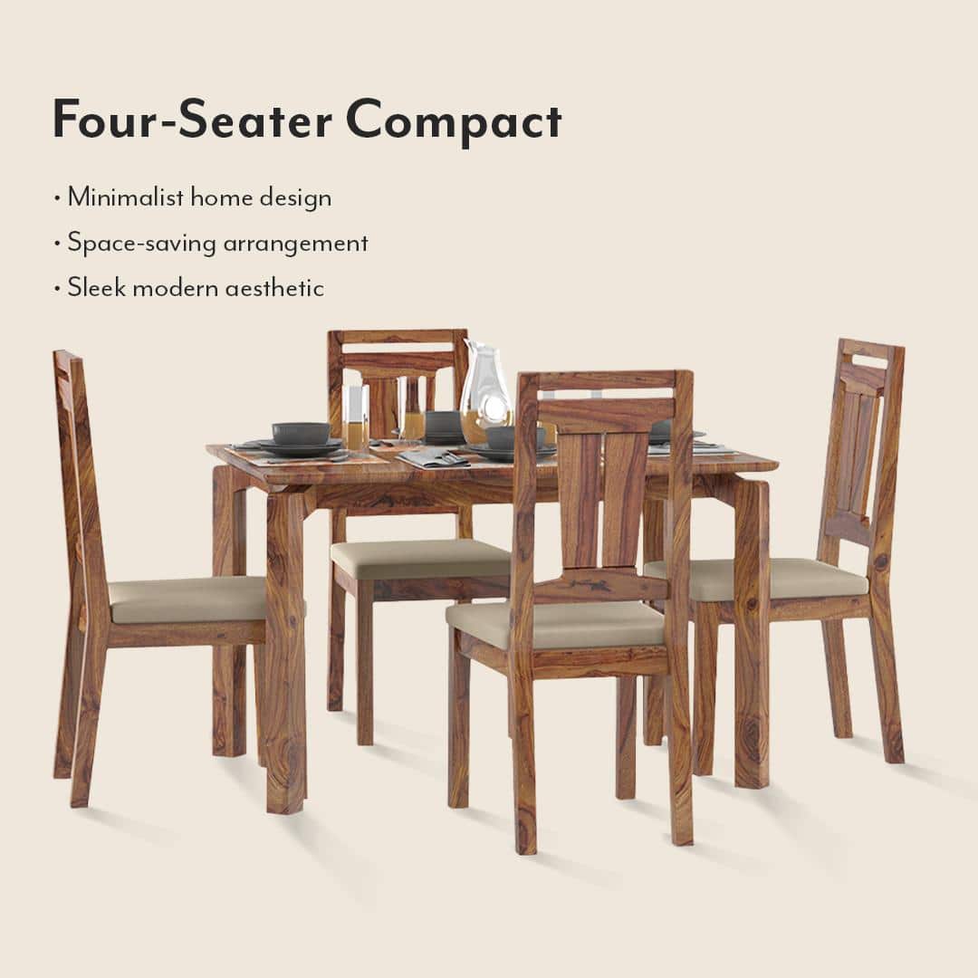 Catria - Martha 4 Seater Dining Table Set (Colour- Wheat Brown , Finish- Teak)