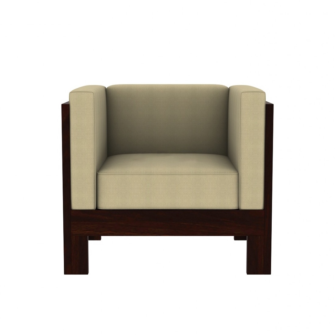 Prashiv 2+1+1 Seater Wooden Sofa (Creame Colour, Walnut Finish)