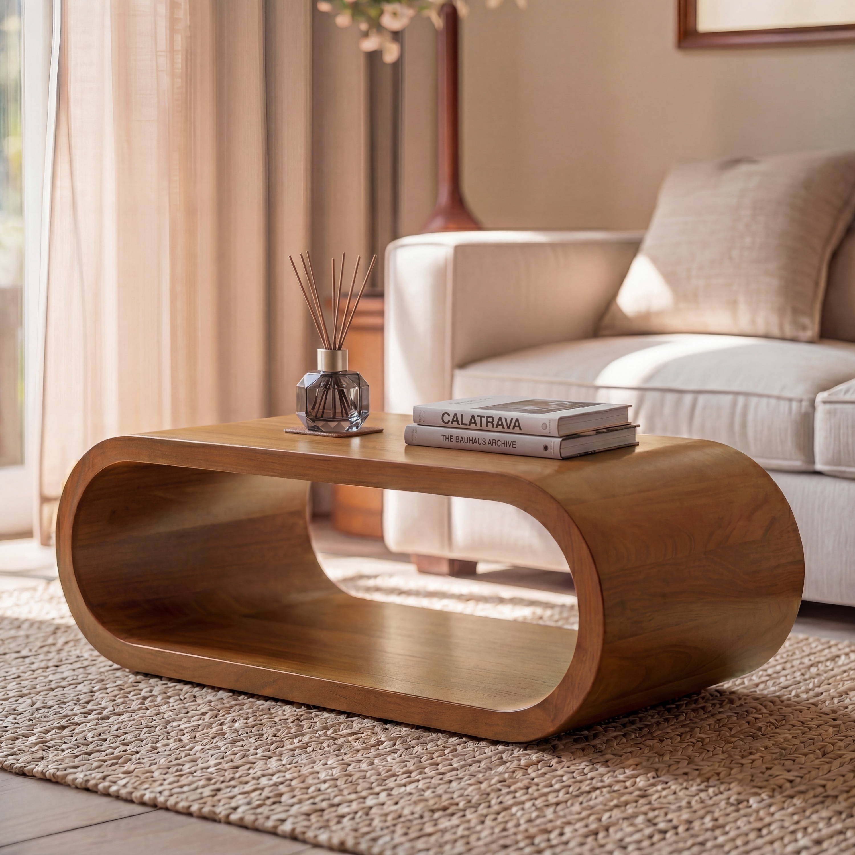 Keno Solid Wood Rectangular Coffee Table In Amber Walnut Finish