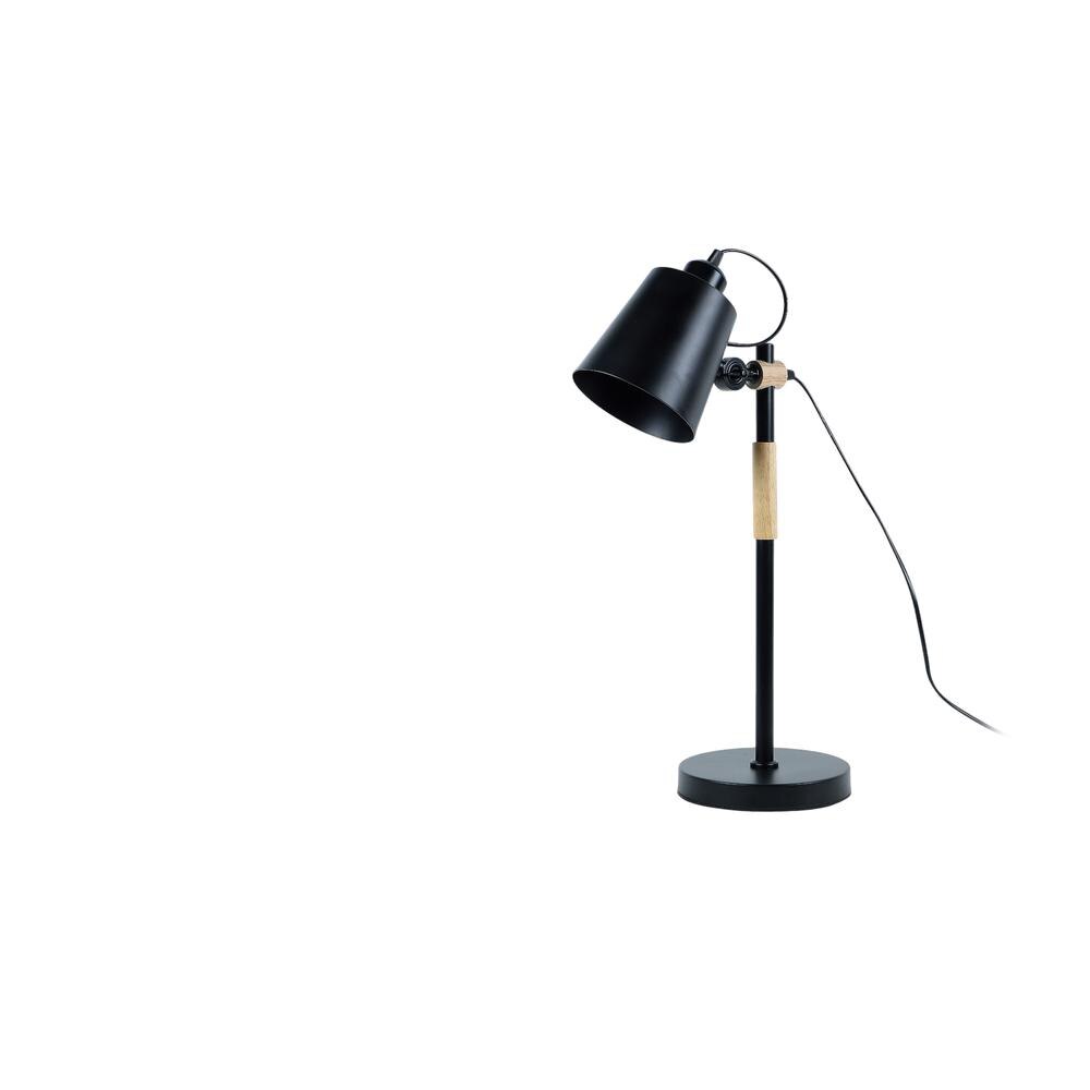 Modern Nordic Wood and Metal Study Lamp With Black Base