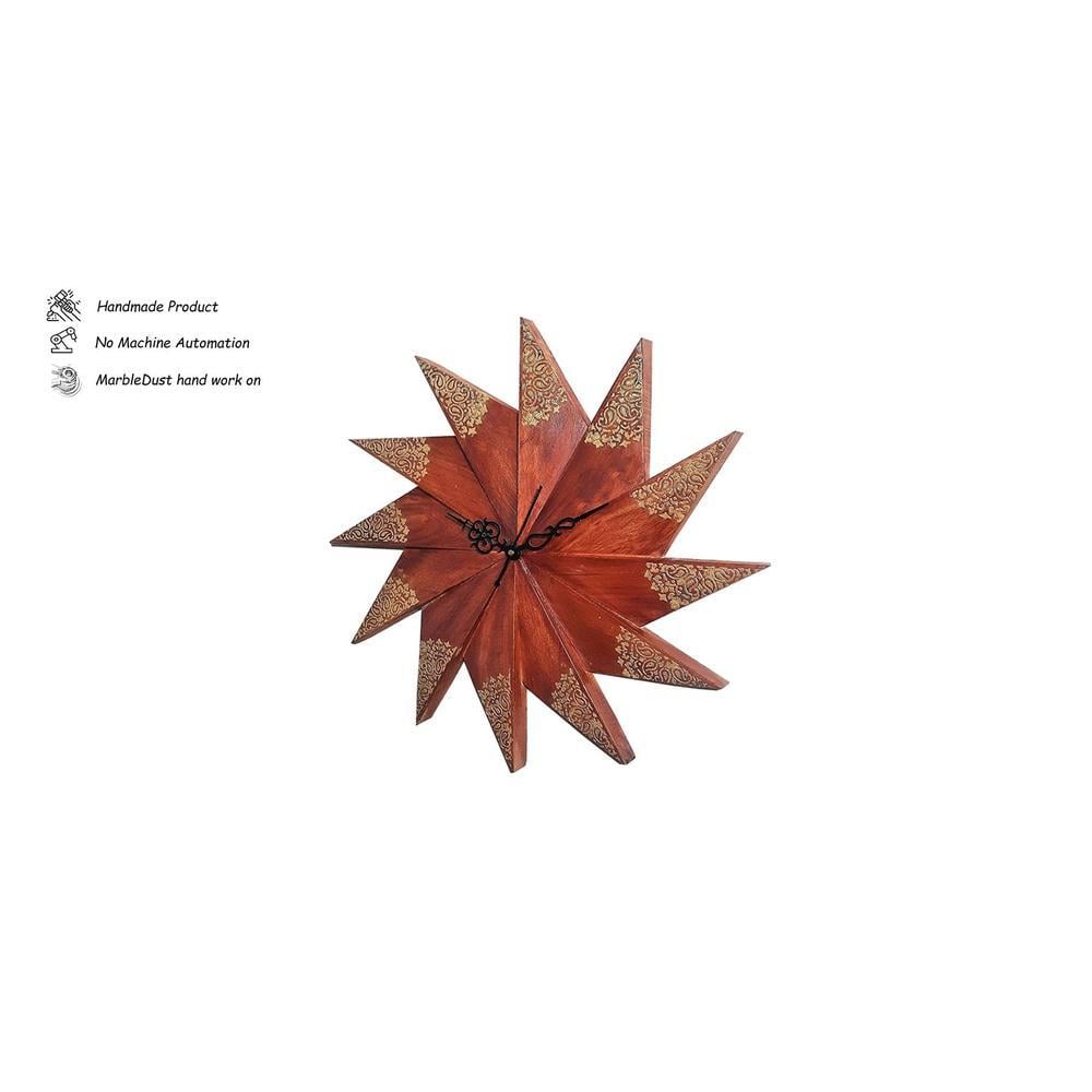 Brown Wooden Wall Clock hand cut marble dust fused with embossed 3d hand cone work