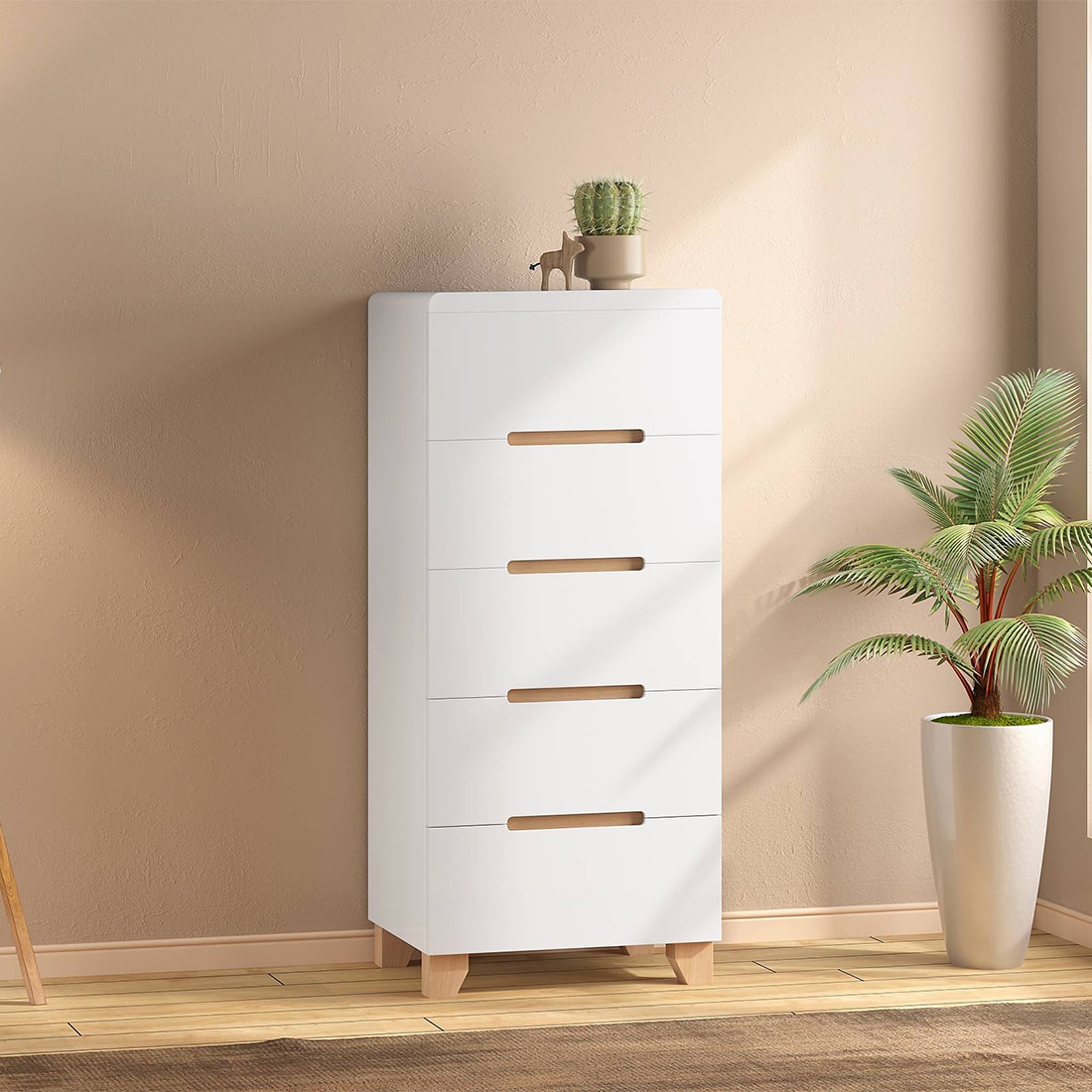 Oslo High Gloss Tall Chest Of Five Drawers Finish - white - Urban Ladder