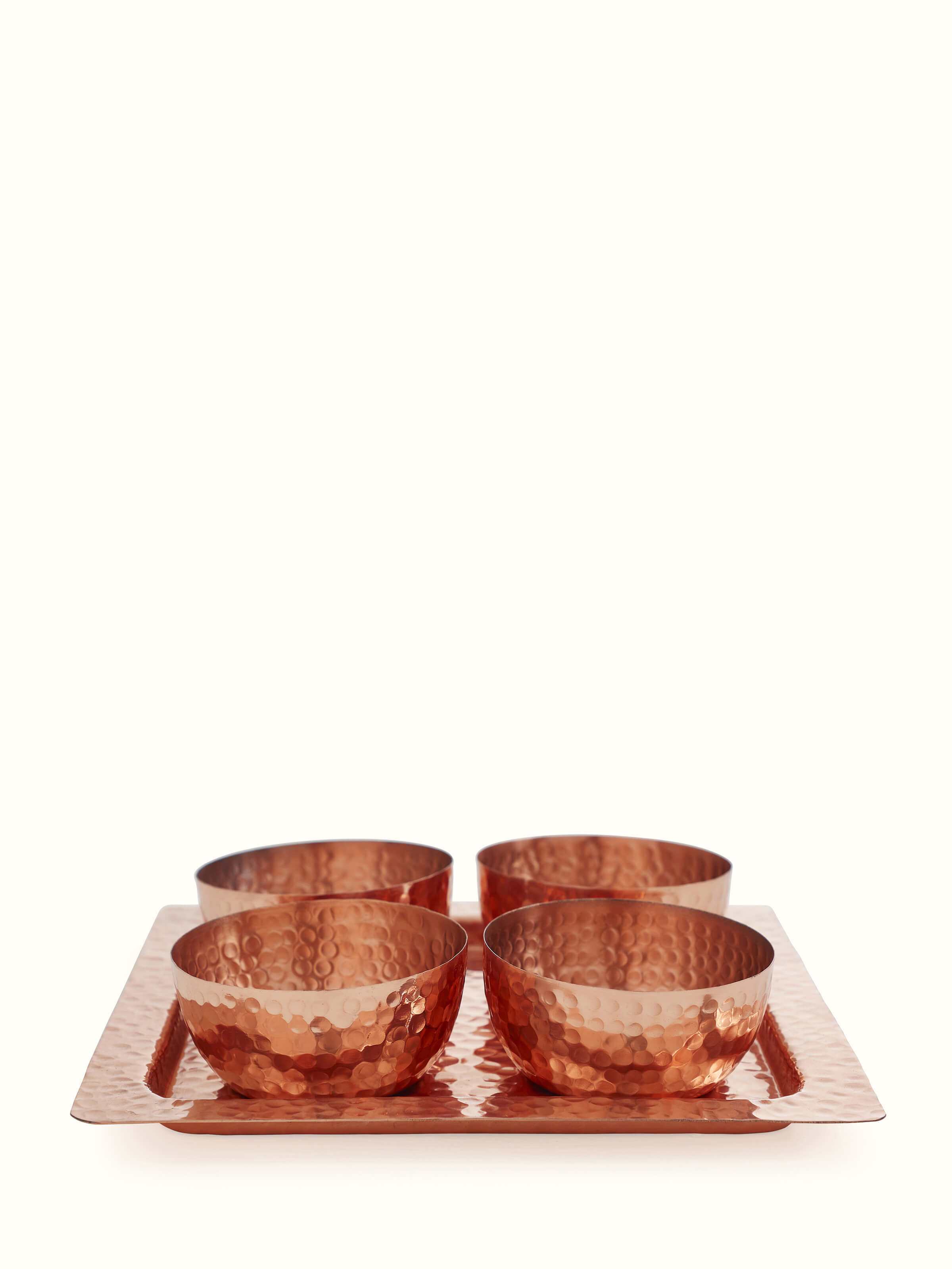 Front view of Copper Condiment Container Set (4 Pcs) by Swadesh showcasing the polished finish and elegant design.