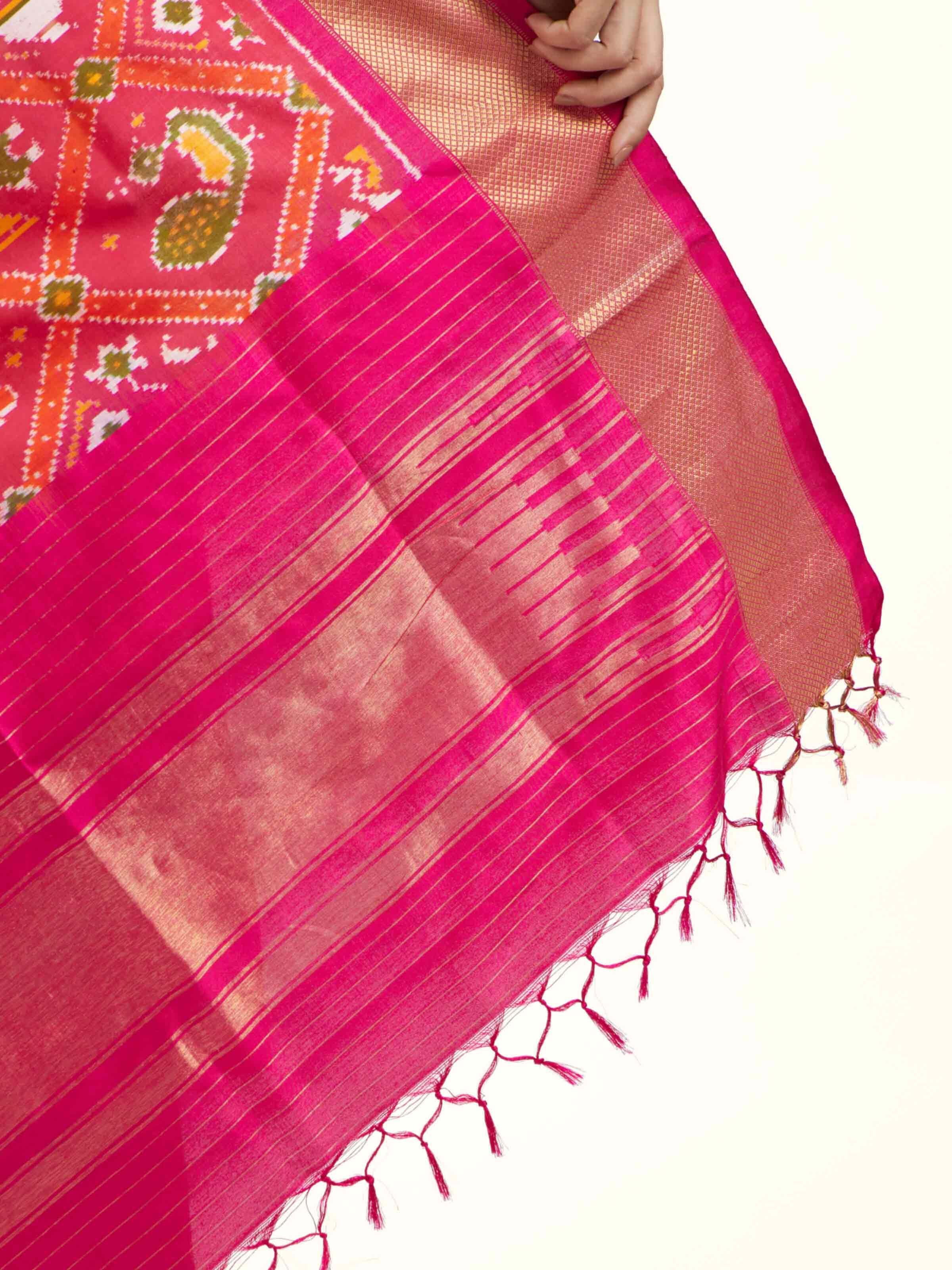 Red Silk Pochampally Weft Ikat Dupatta