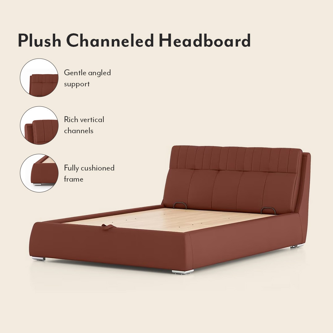 Stanhope Upholstered Hydraulic Storage Queen Size Bed In Sienna Brown Leatherette Colour