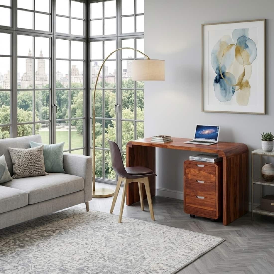 Jaagi Solid Sheesham Wood Laptop Table With Drawer Storge Cabinet in Honey oak Finish - Demiwall