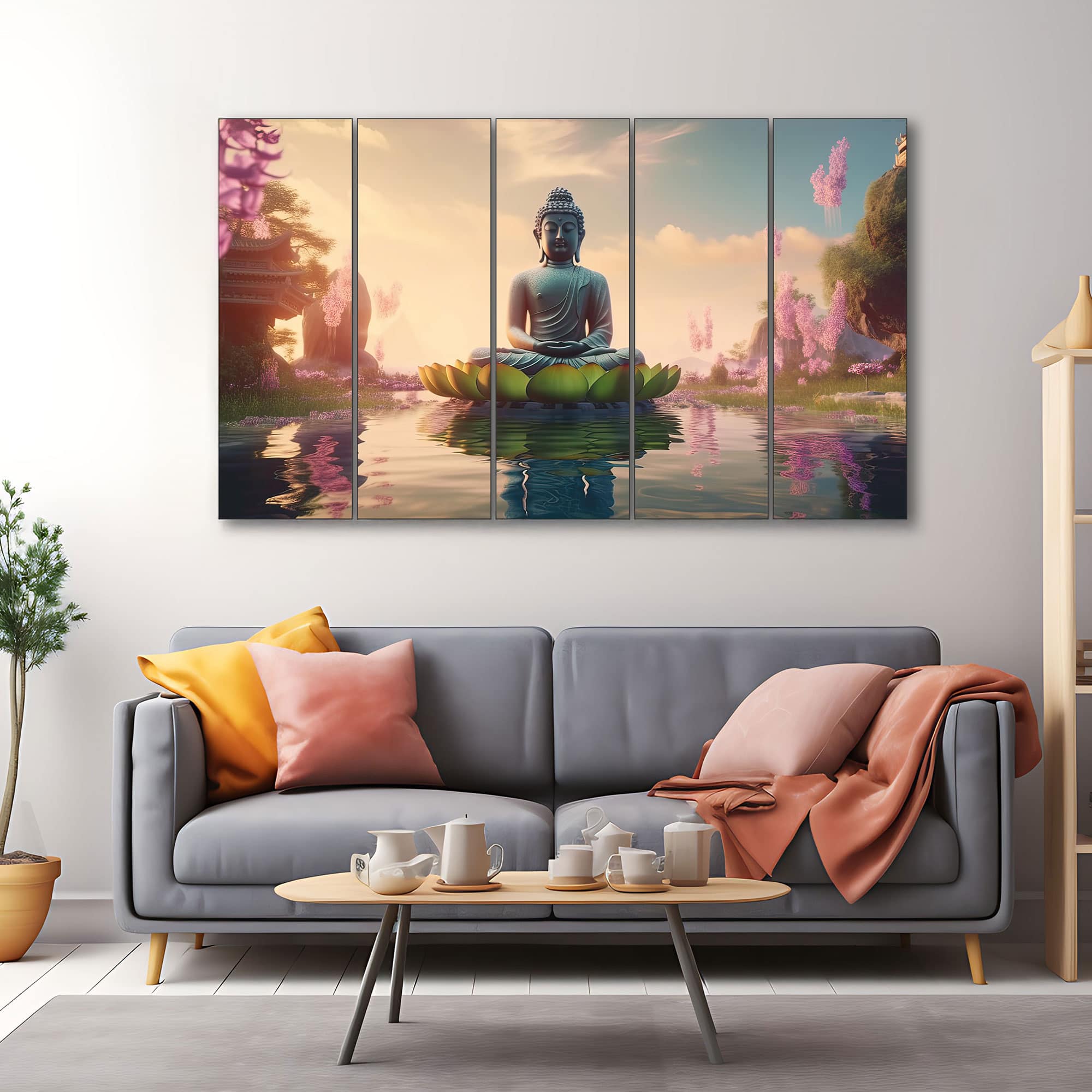The Castle Decor Lord Buddha Meditation Wall Art Framed Painting 27x48 Inch (Style 17) - The Castle Decor