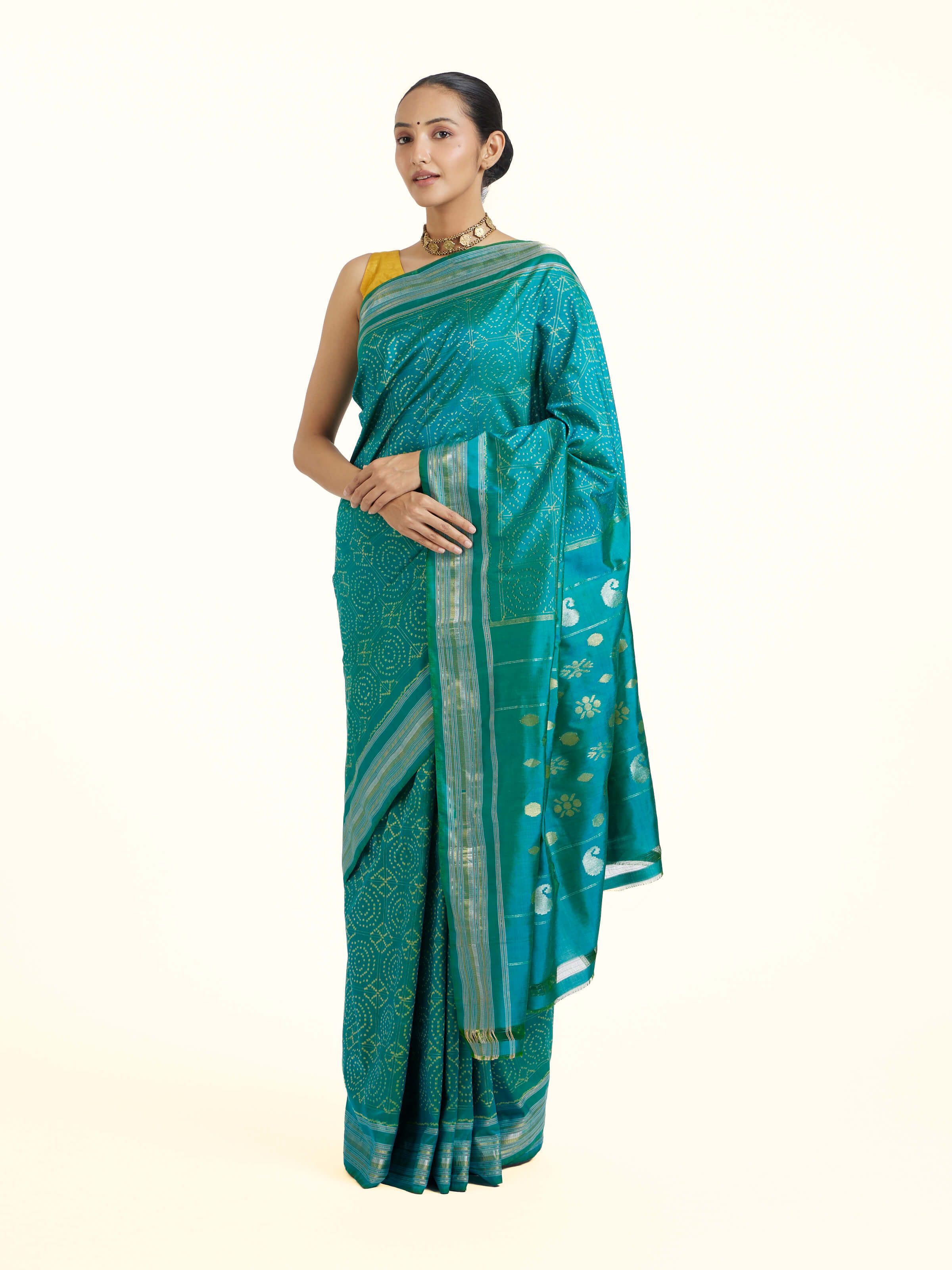 Turquoise Pochampally Double Ikat Saree