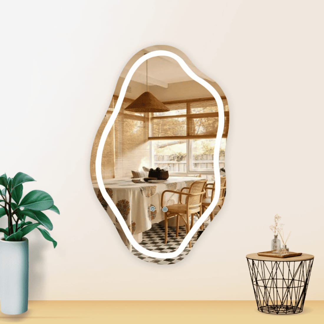Wavy LED Backlit Mirror Designer Flower Shape for