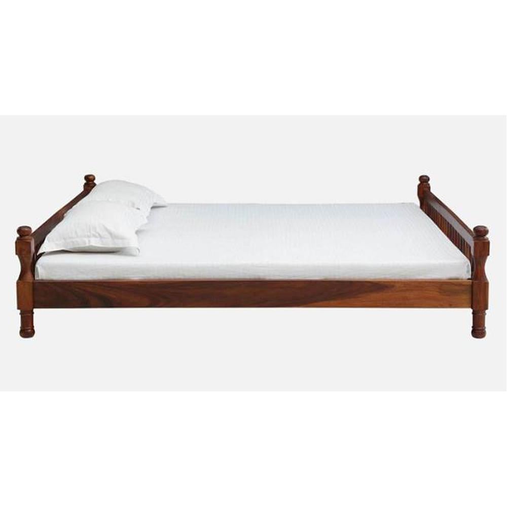 Wood Solid Wood King Size Non Storage Bed In Honey Oak Finish