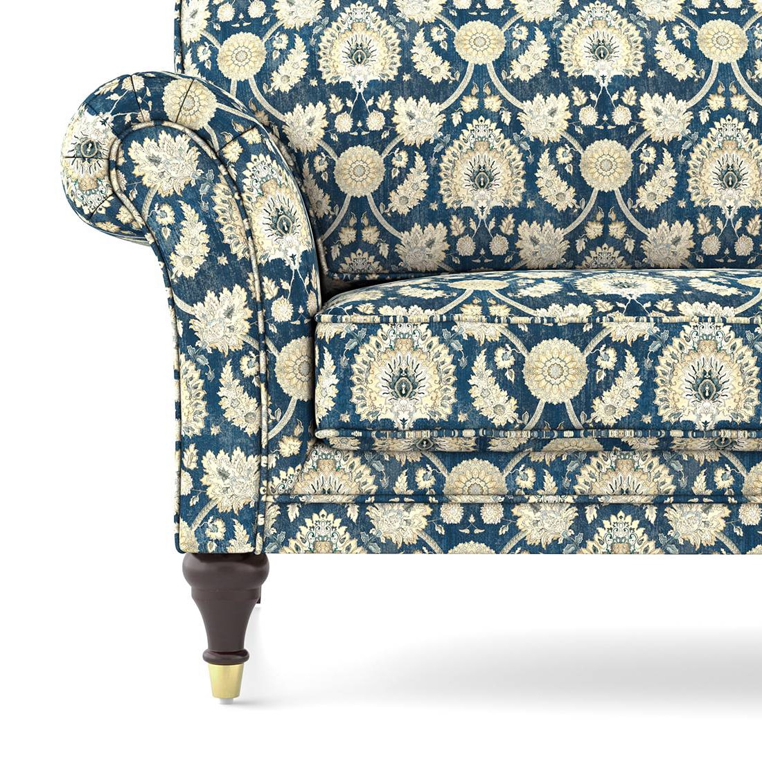 Amara 1 Seater Sofa In Blue Floral Damask Print