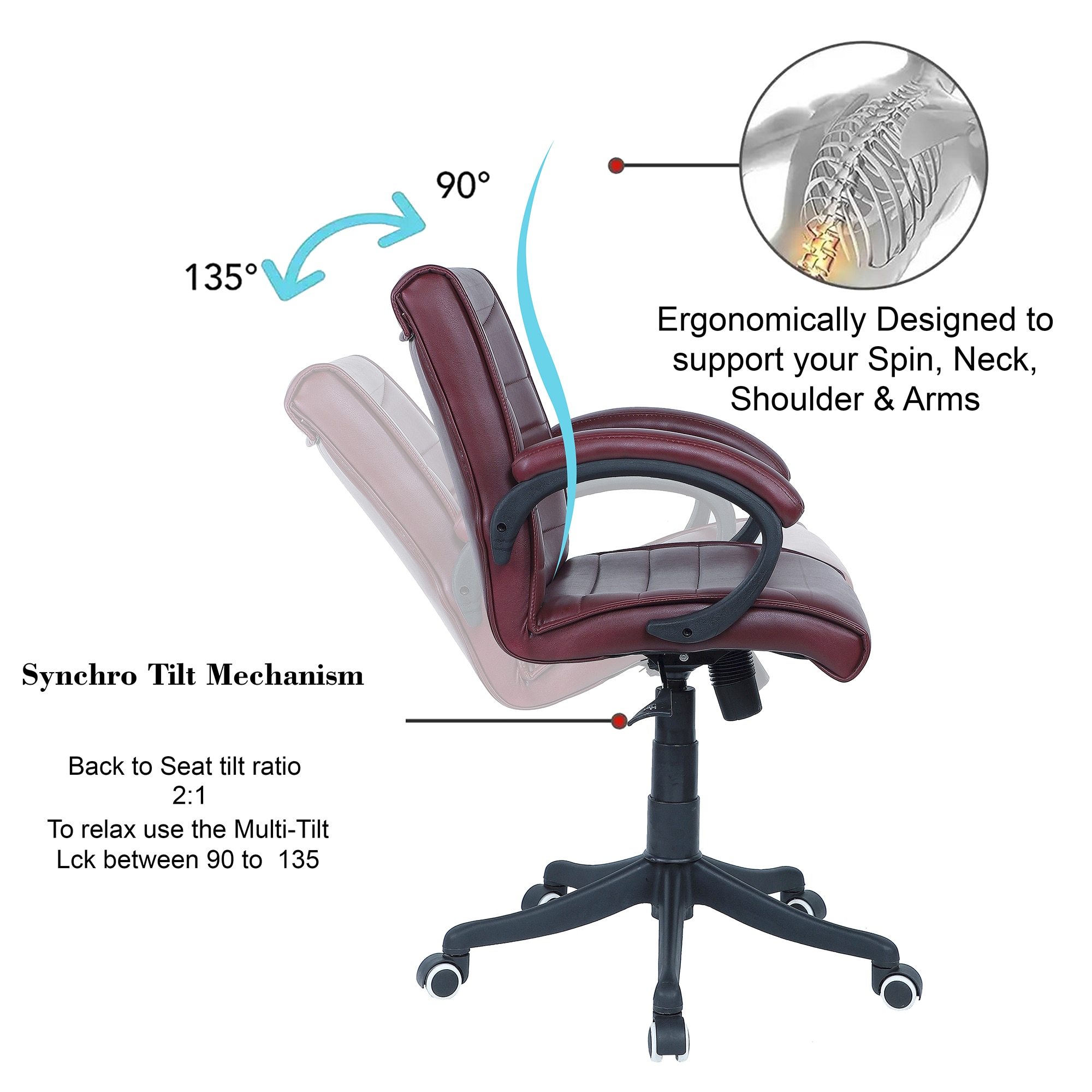 Joorrdonn Mid Back Executive Chair in Maroon Colour