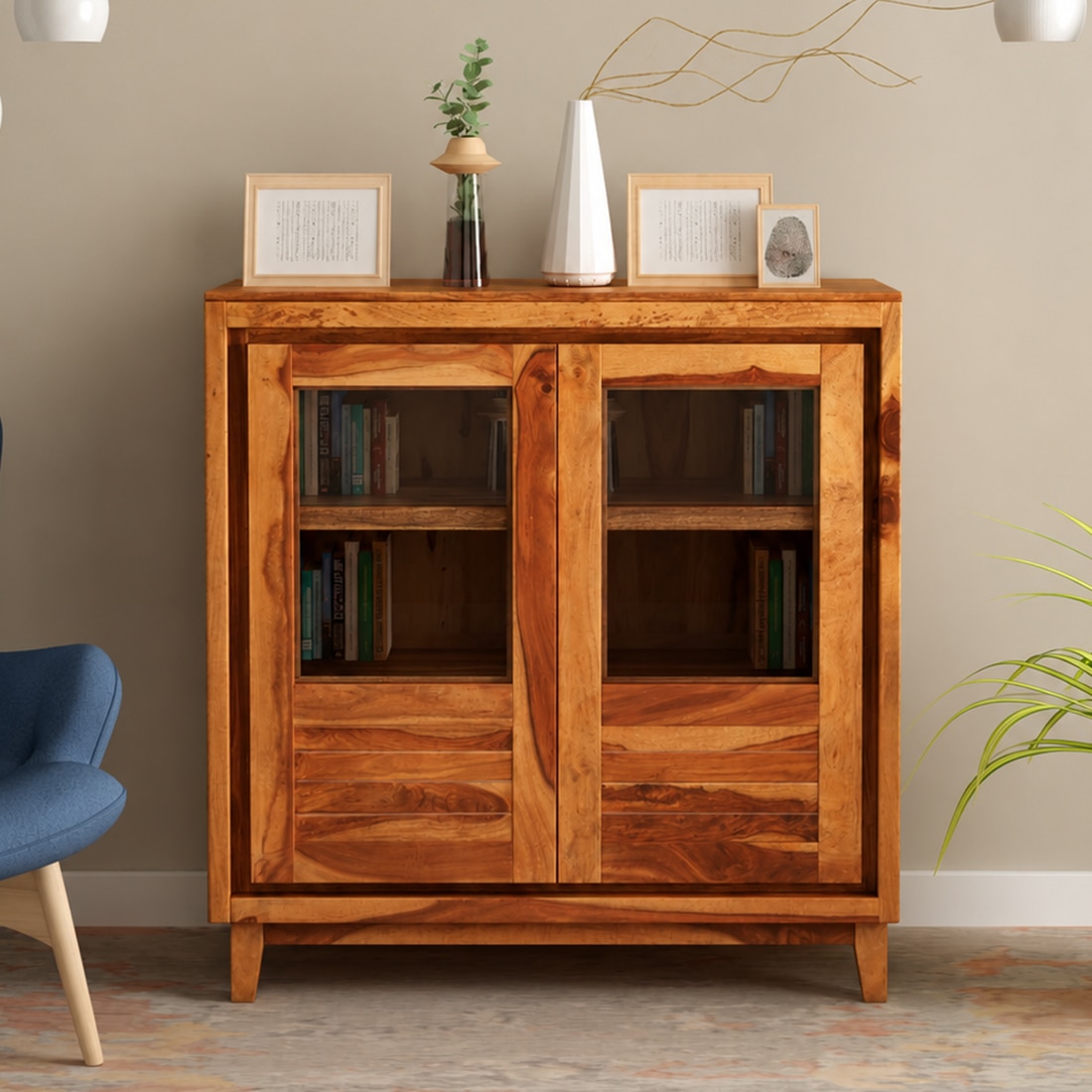 Solid Wood  Bookshelf in Brown Finish - Jyoti Impex