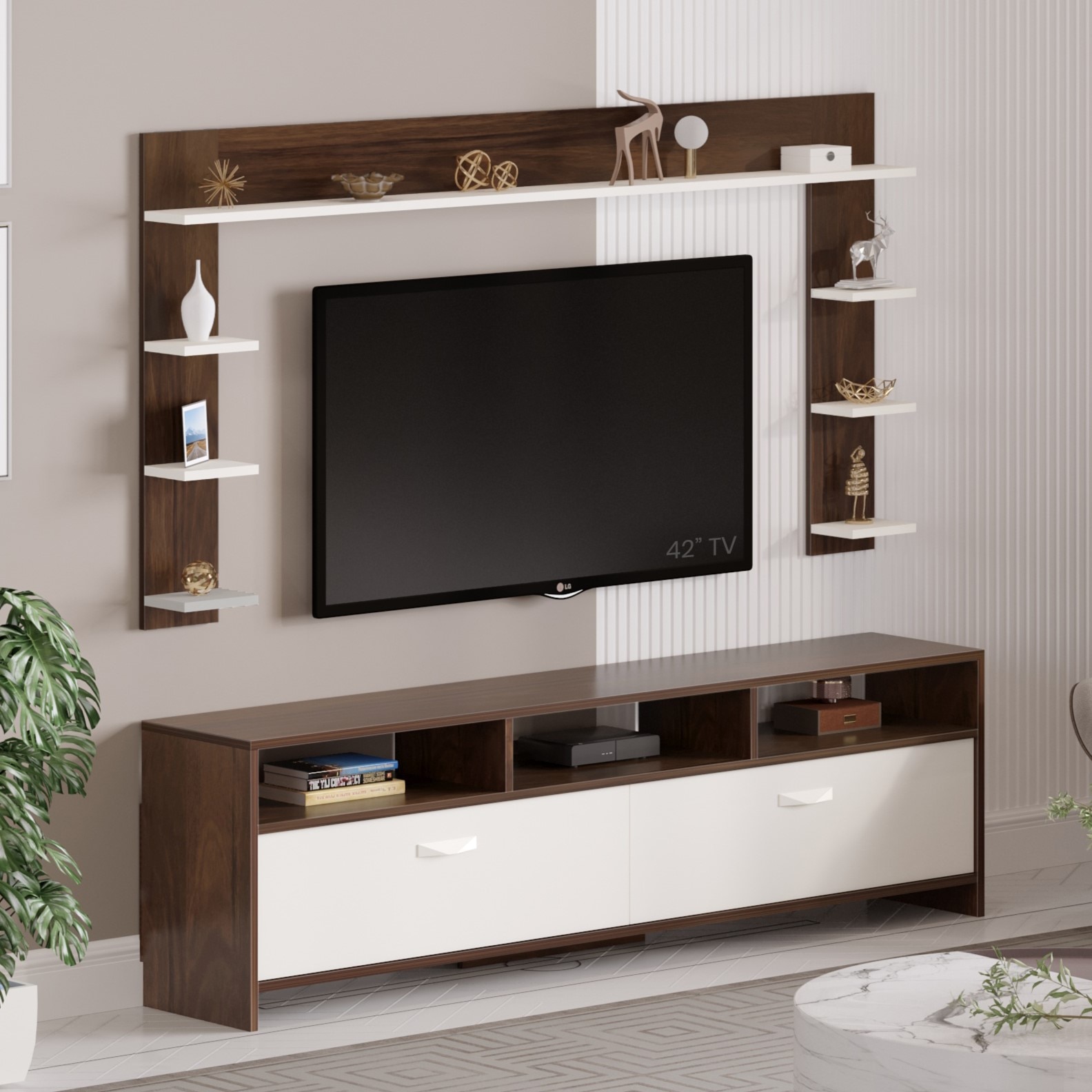 Bluewud Mannsae Plus Engineered Wood Tvcabinet In Brown Maple & White Finish - Bluewud