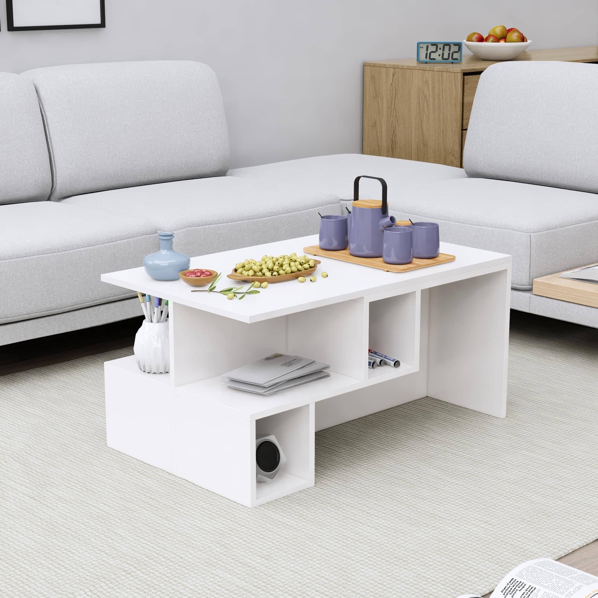 Hexa Engineered Wood Coffee Table With Storage In Frosty White - HexaRed