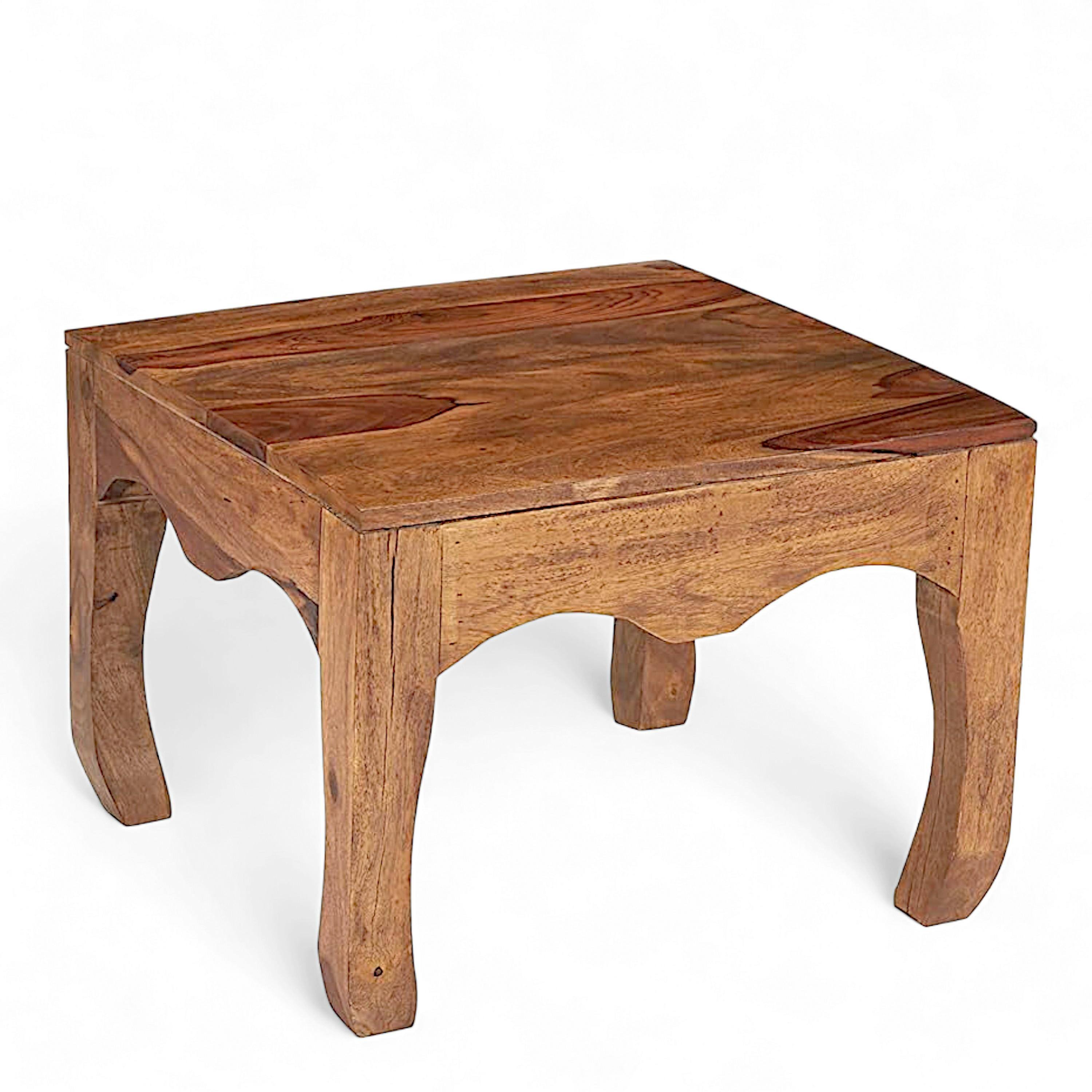 Lyon Sheesham Wood Contemporary Square Coffee Table In Natural Teak Finish