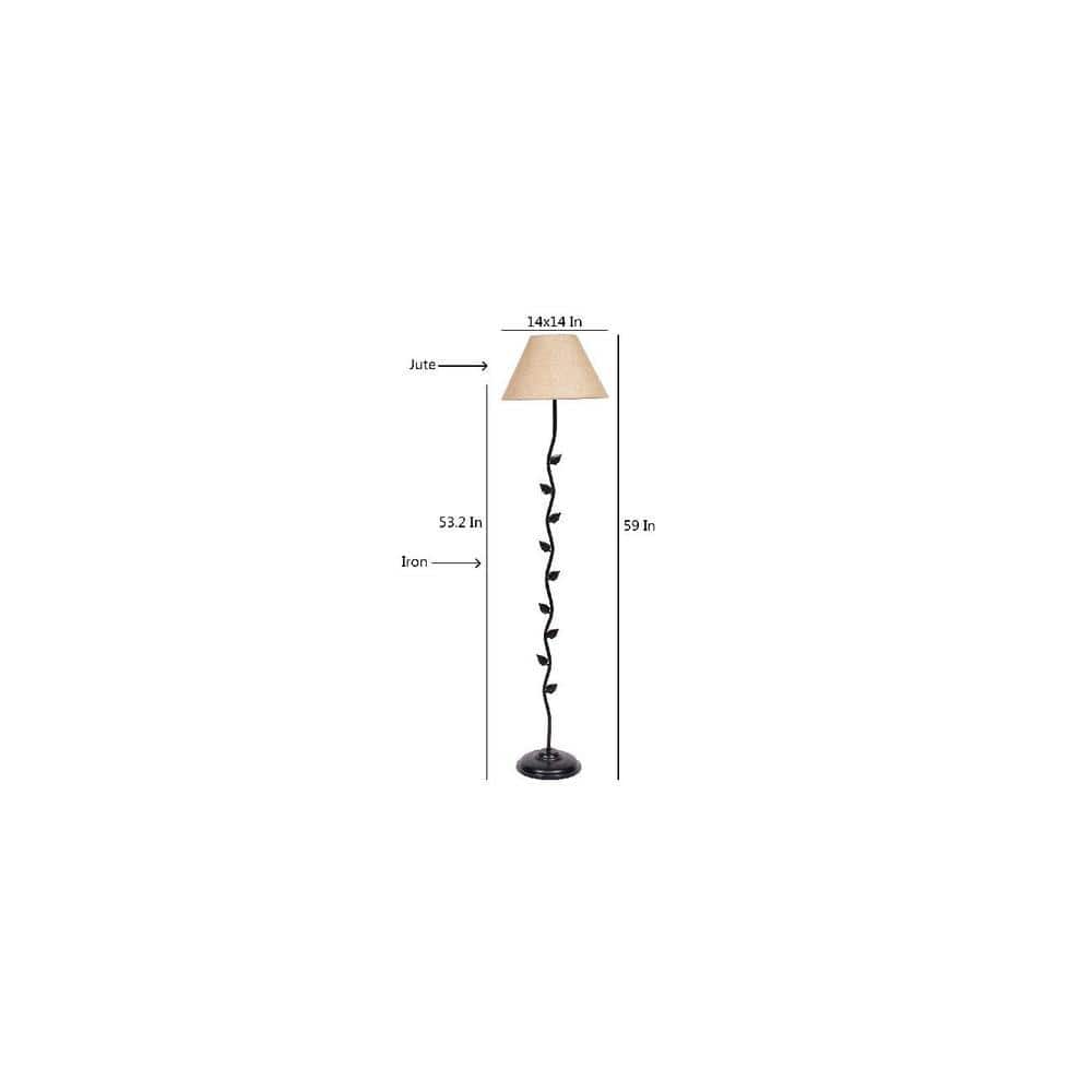 Evana Beige Natural Fiber Floor Lamp with Black Iron Base