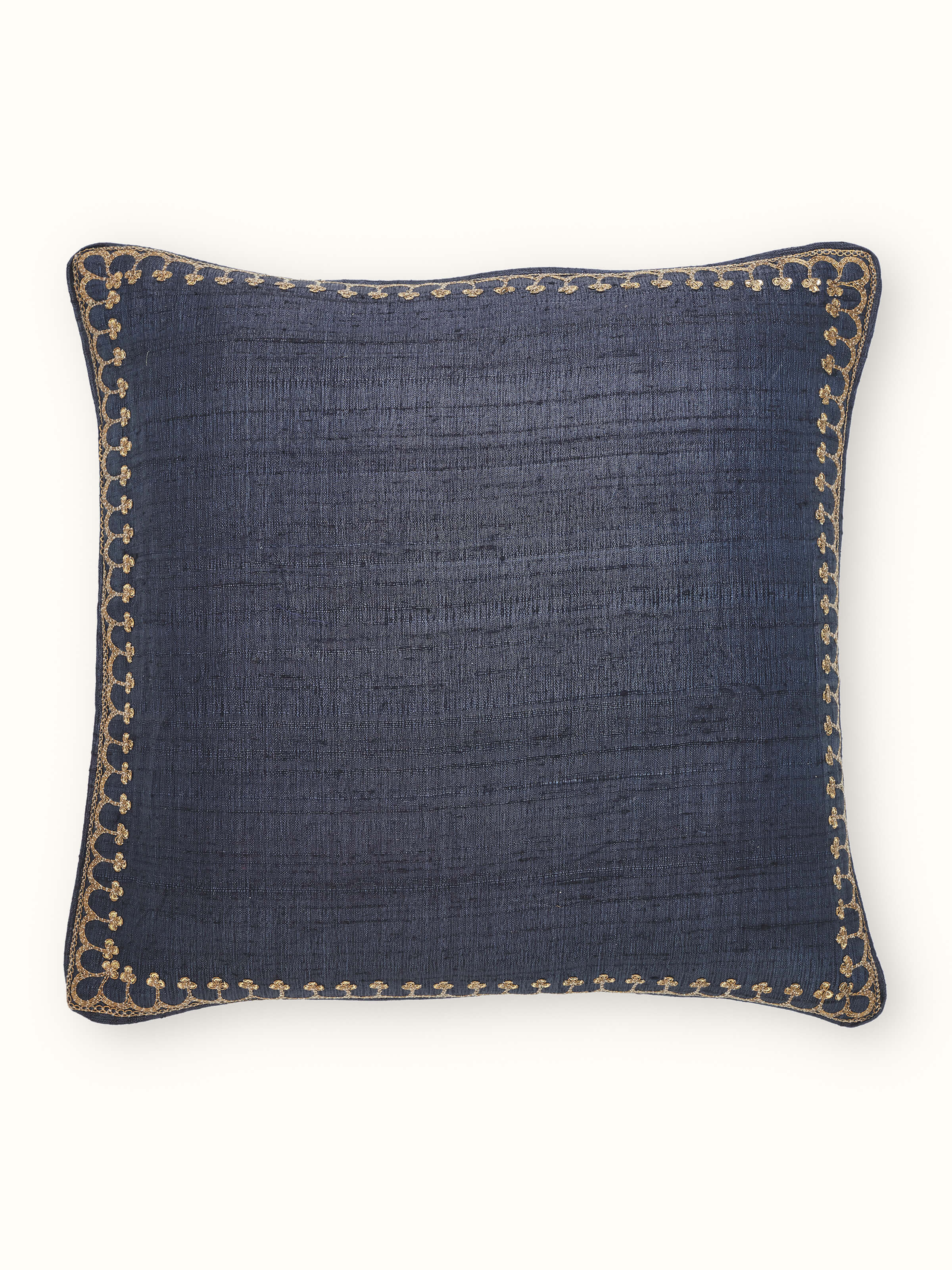 Alankar Dark Blue Buti Silk Zardozi Hand Embroidered Cushion Cover