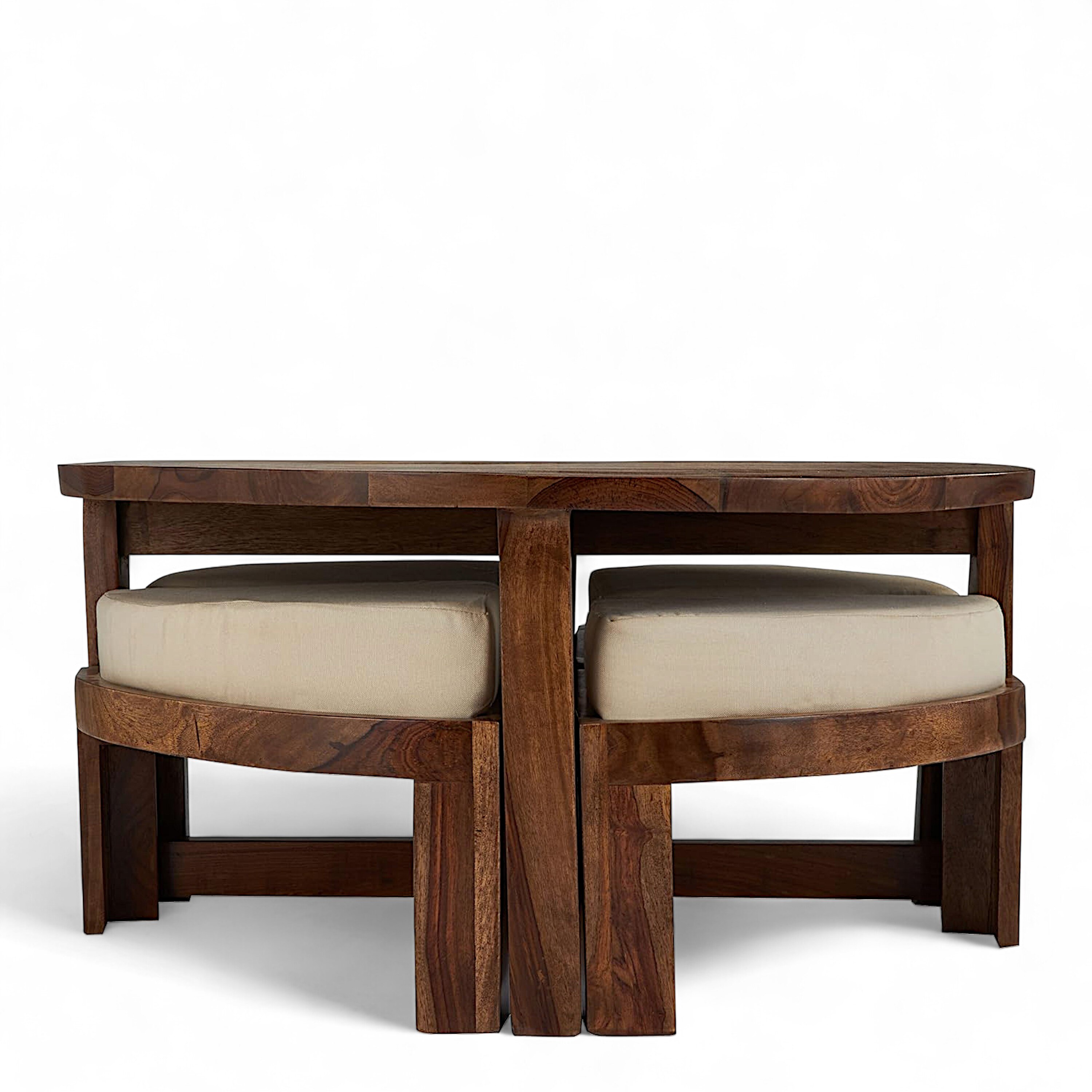 Nashville Sheesham Wood Accent Coffee Table Set With 4 Stools In Natural Teak Finish