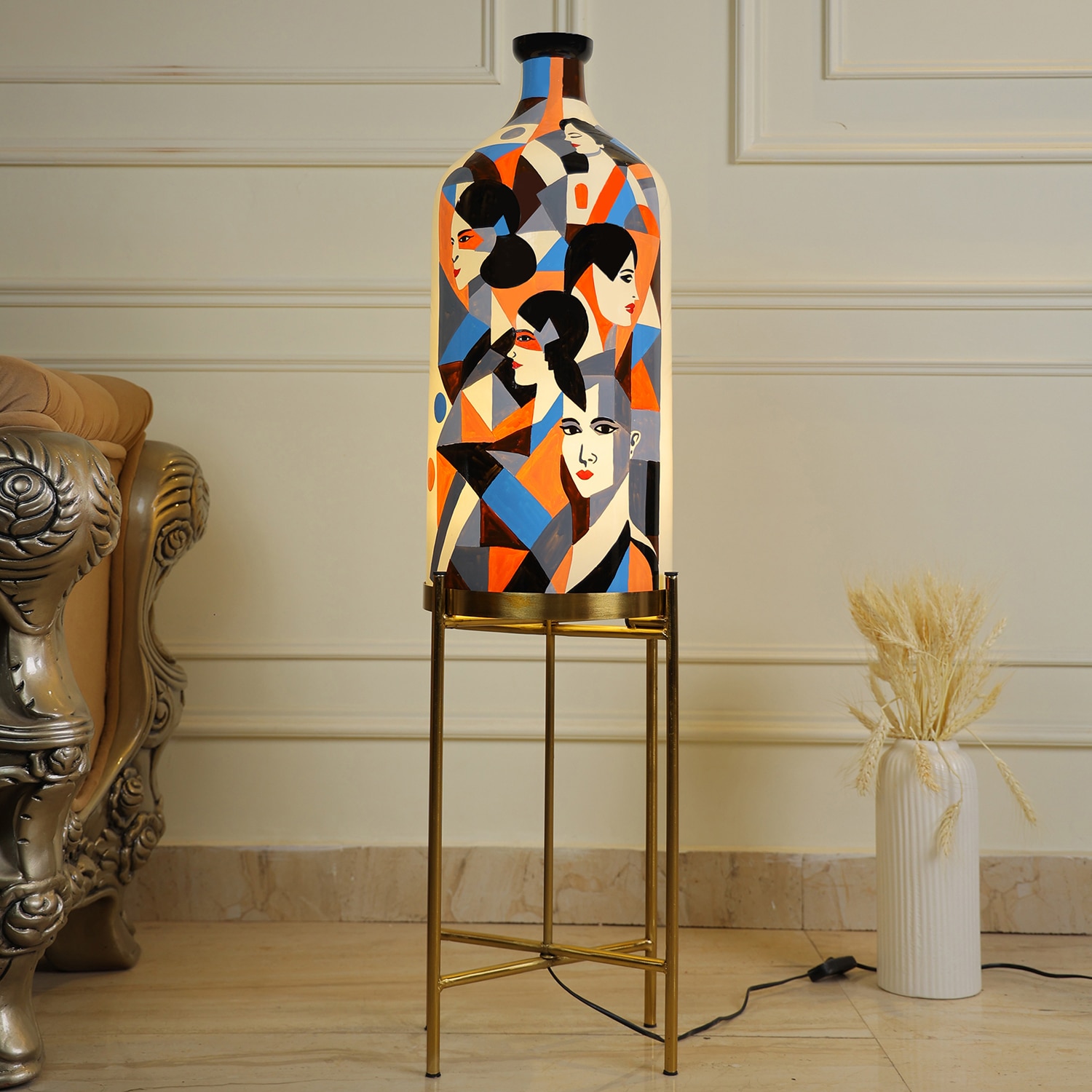 Classy Countenance Decorative Electric Floor Lamp with Metal Stand in White Colour - Posh N Plush