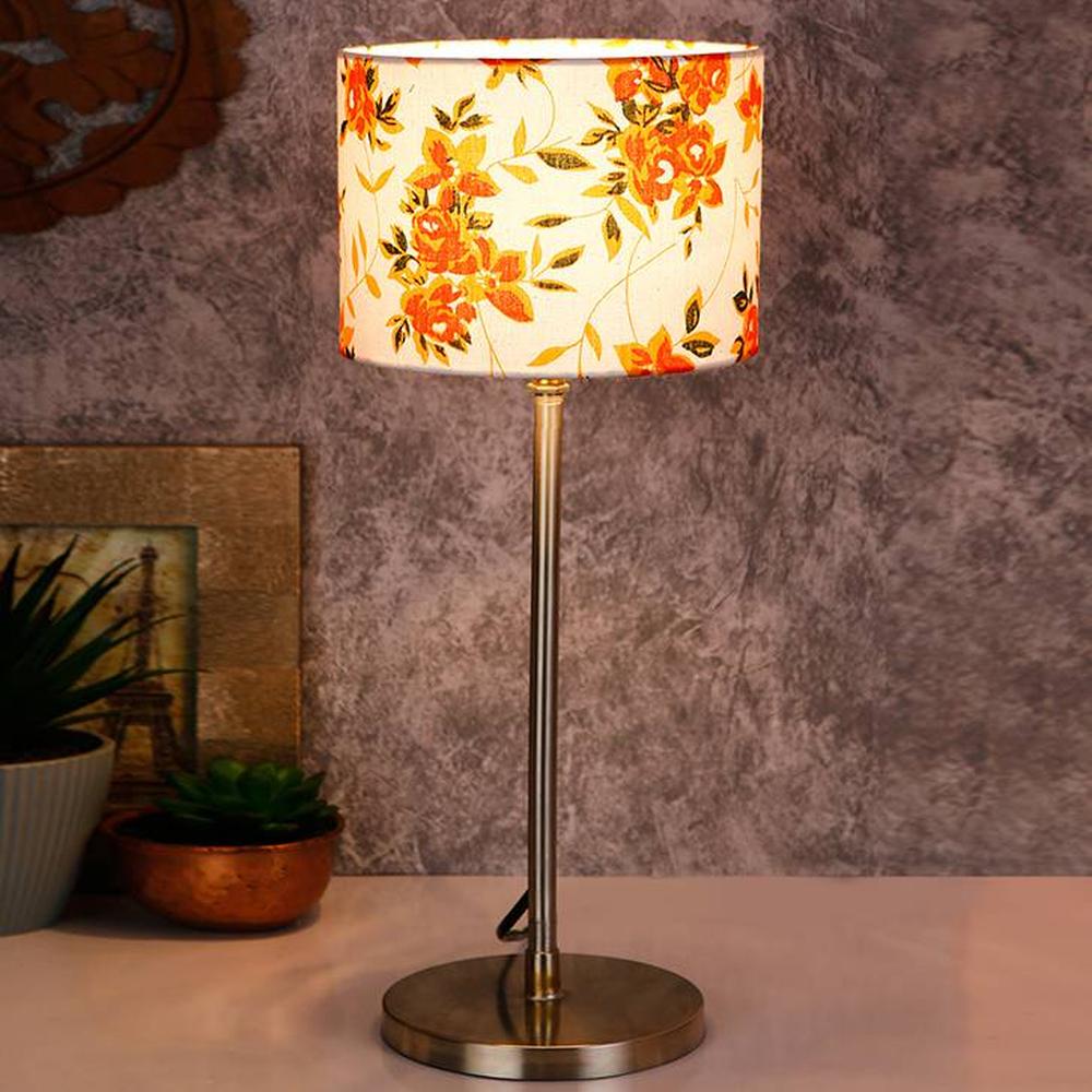 Gerald Multicolour Fabric Shade Table Lamp with Steel Steel Base - Devansh