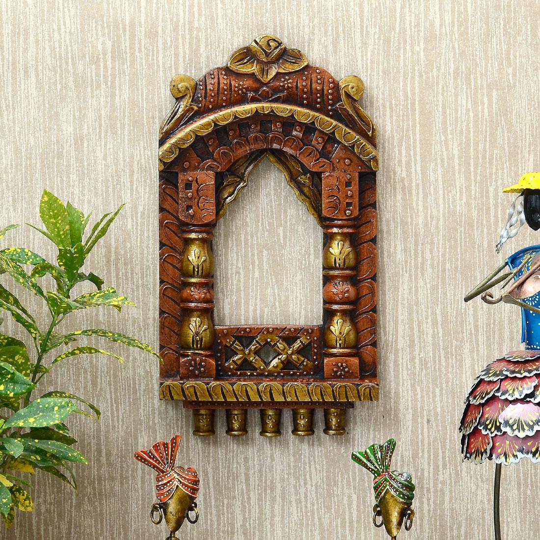 Desert Art Wooden Handpainted Copper Jharokha Wall Frame 16 Inch-image-11
