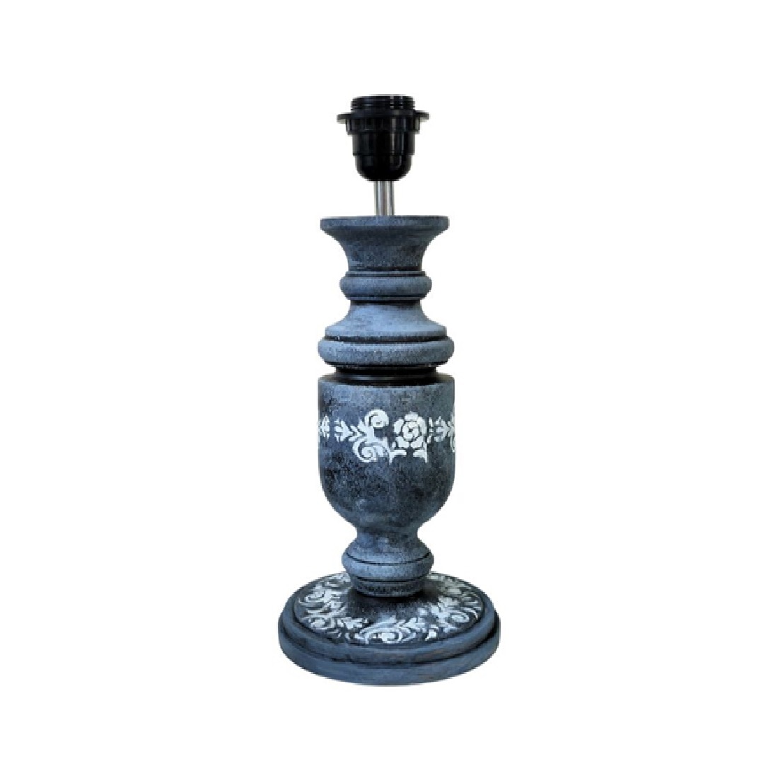 Grey Stone Finish Handpainted And Hancarved Distress Wooden Table Lamp