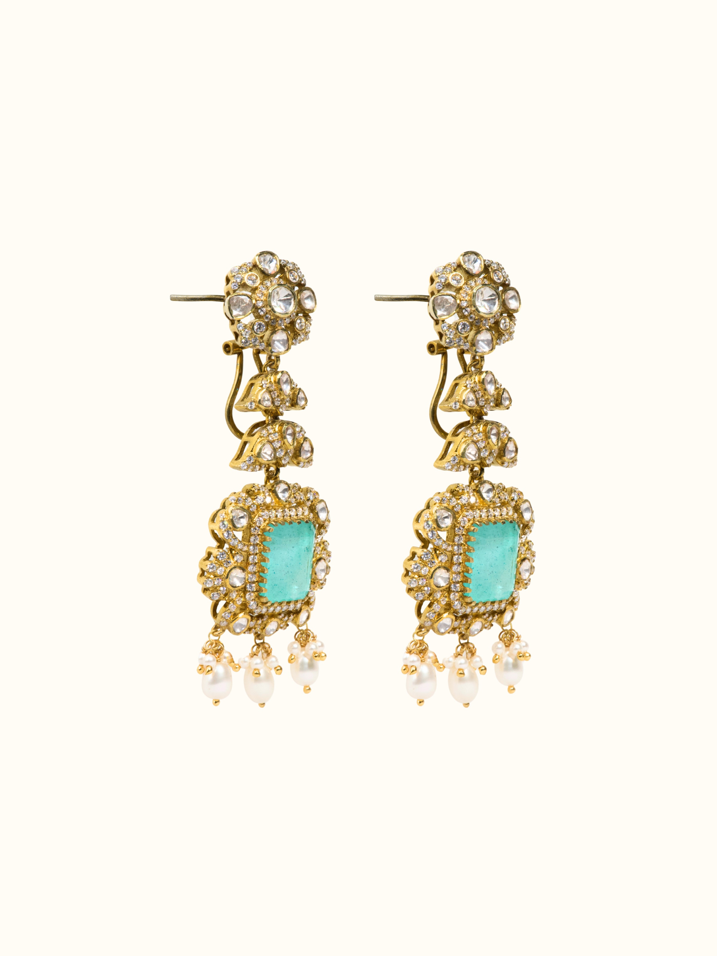 Angled view of Silver Smithing Drop Earrings