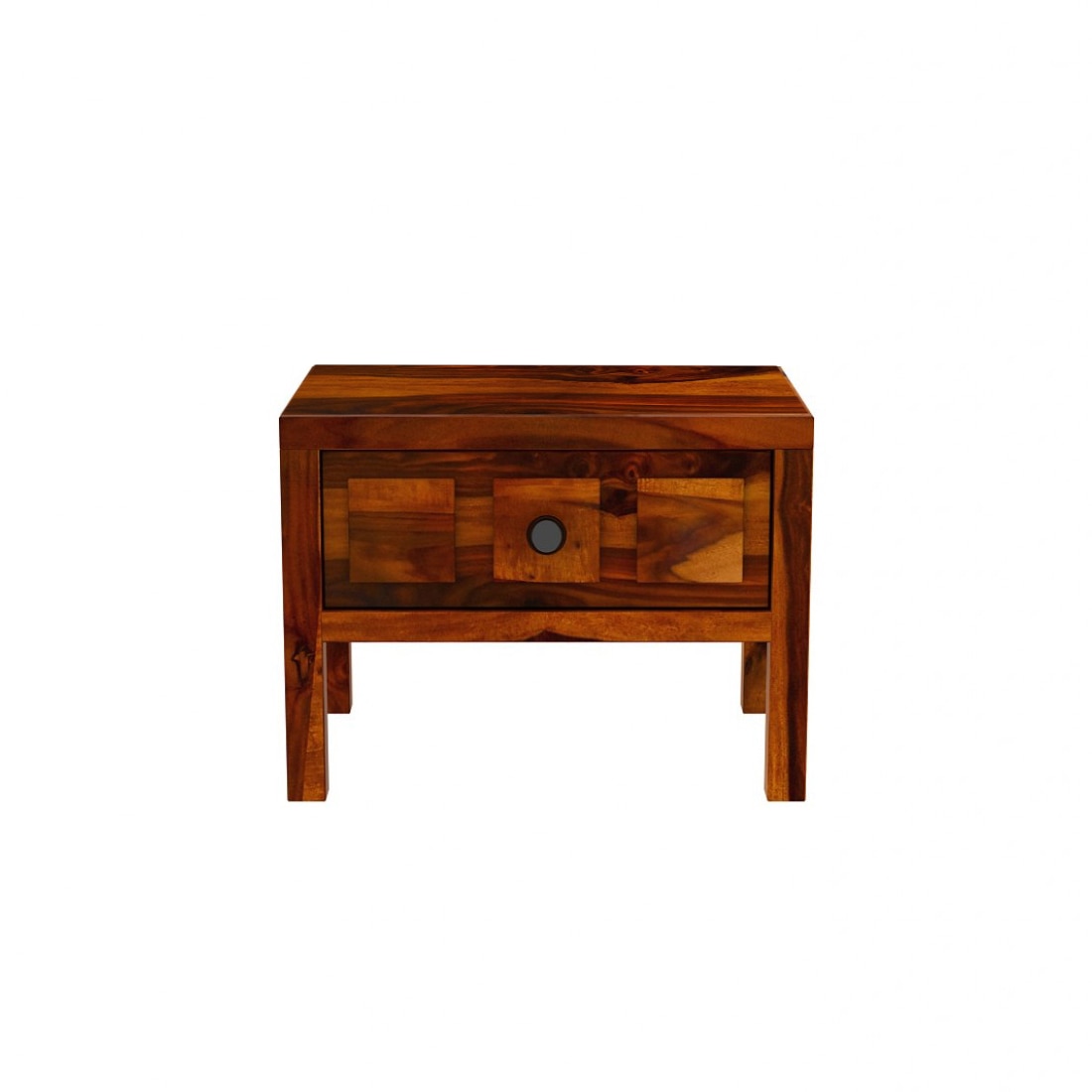 Square Solid Wood Box Bedside Table in Honey Finish