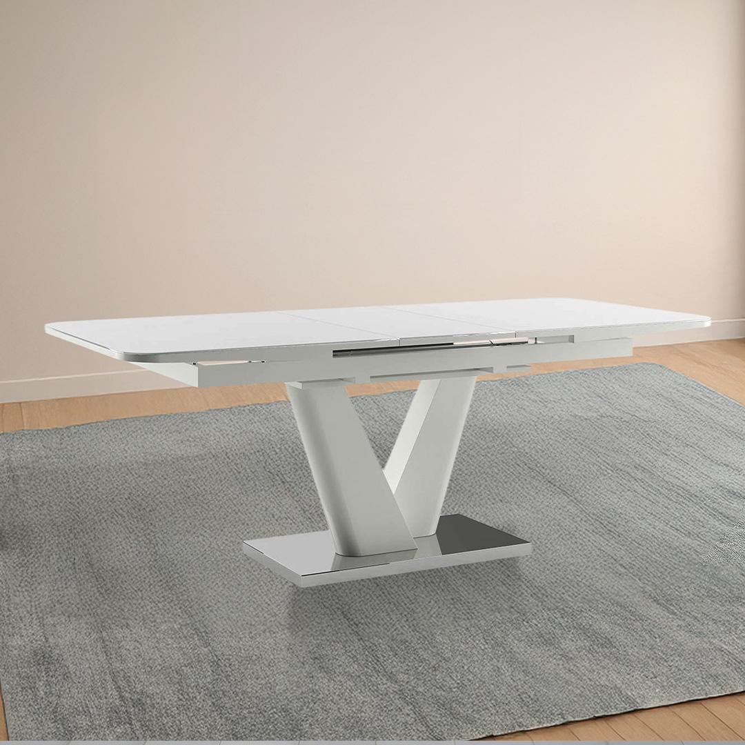 Caribu Glass 4 To 6 Seater Extendable Dining Table In White High Gloss Finish