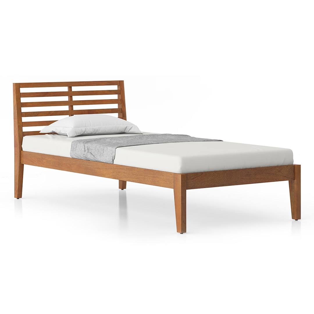 Elwyn Nonstorage Single Bed In Amber Walnut Finish