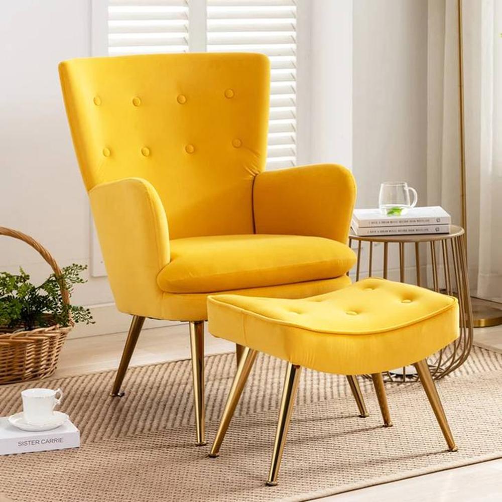 WilAccent Accent Chair With Ottoman Yellow