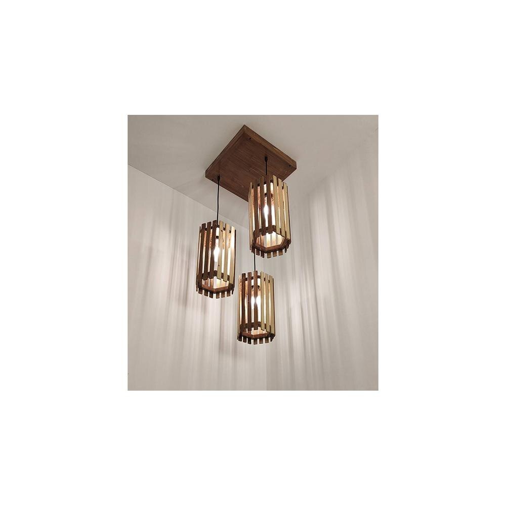 Hexa Brown Solid Wood Cluster Hanging Light